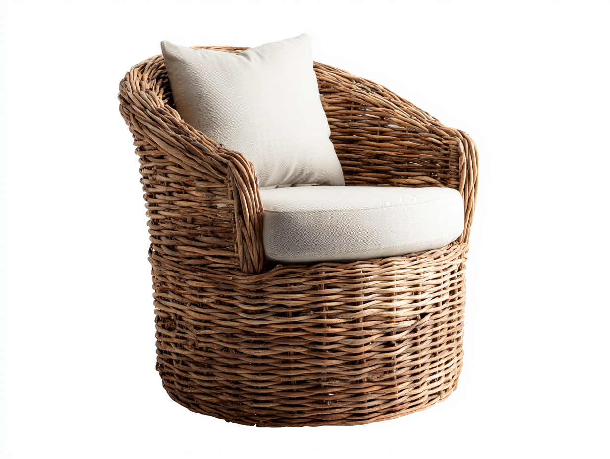 Polyrattan Gartensessel Rund 70x65x75 cm Naturfarbe Beige geeignet für Außenbereich - Geflochtenes Design-Loftgoden