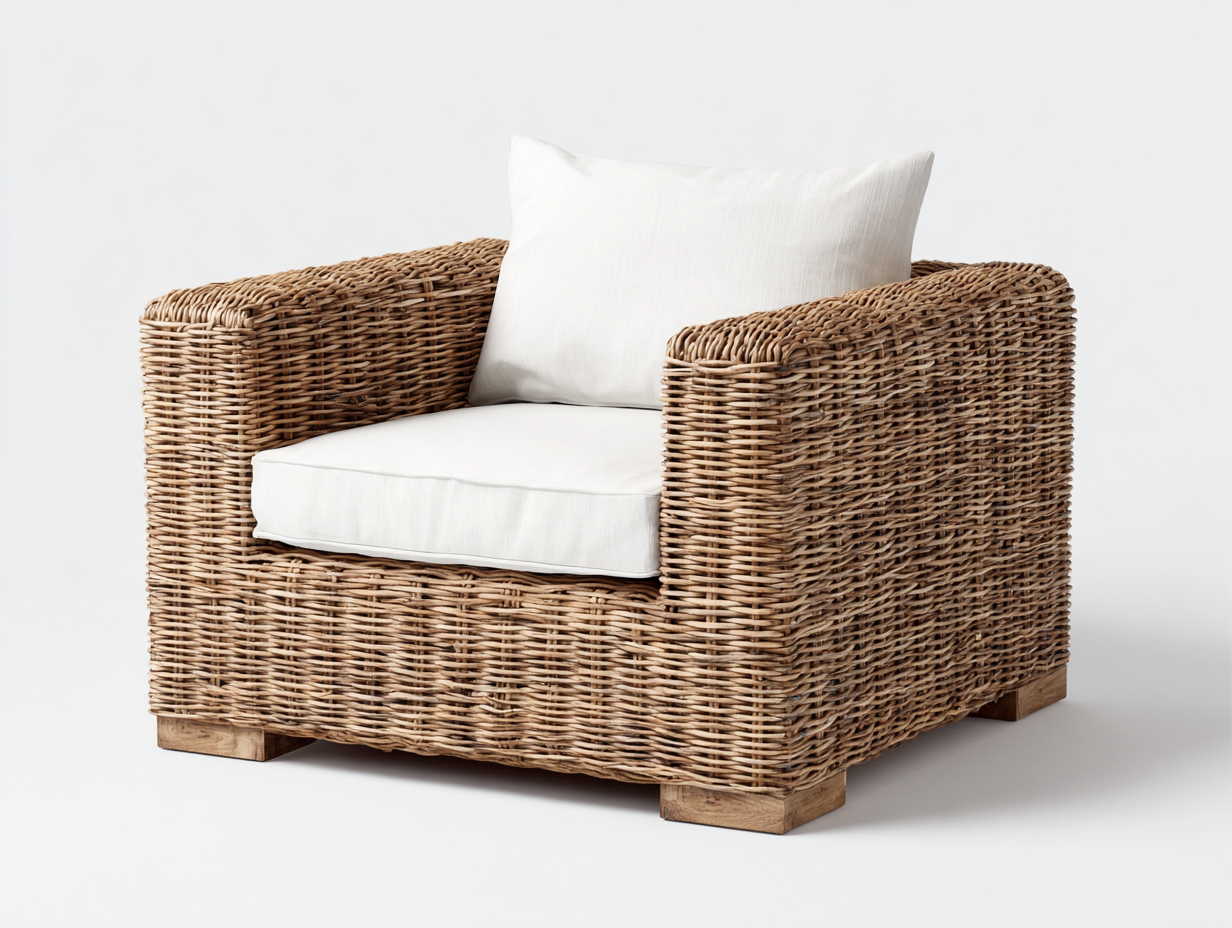 Polyrattan Gartensessel Polyrattan Holz 80x85x80 cm Braun-Weiß - Breite Armlehnen Modernes Design-Loftgoden