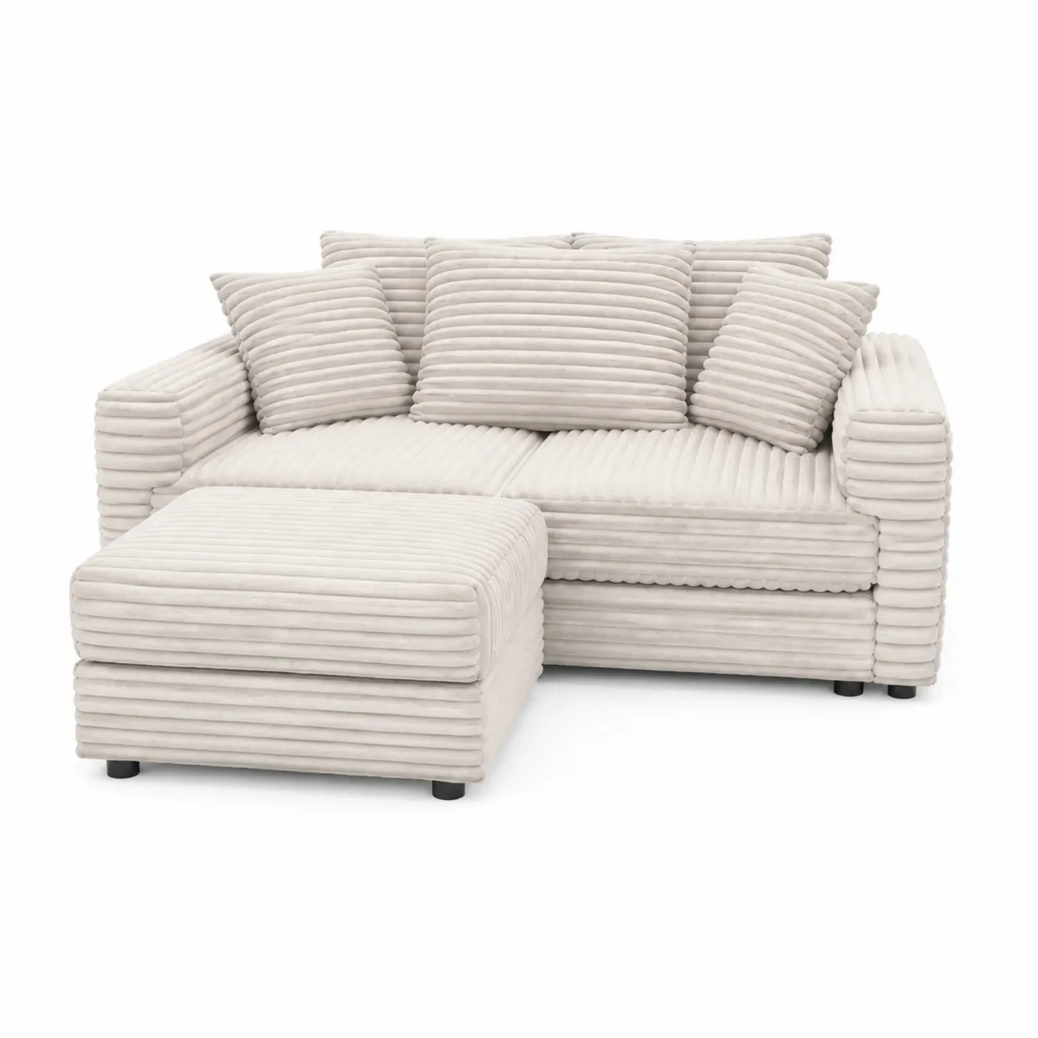 Sofa modułowa z podnóżkiem kremowa sztruksowa