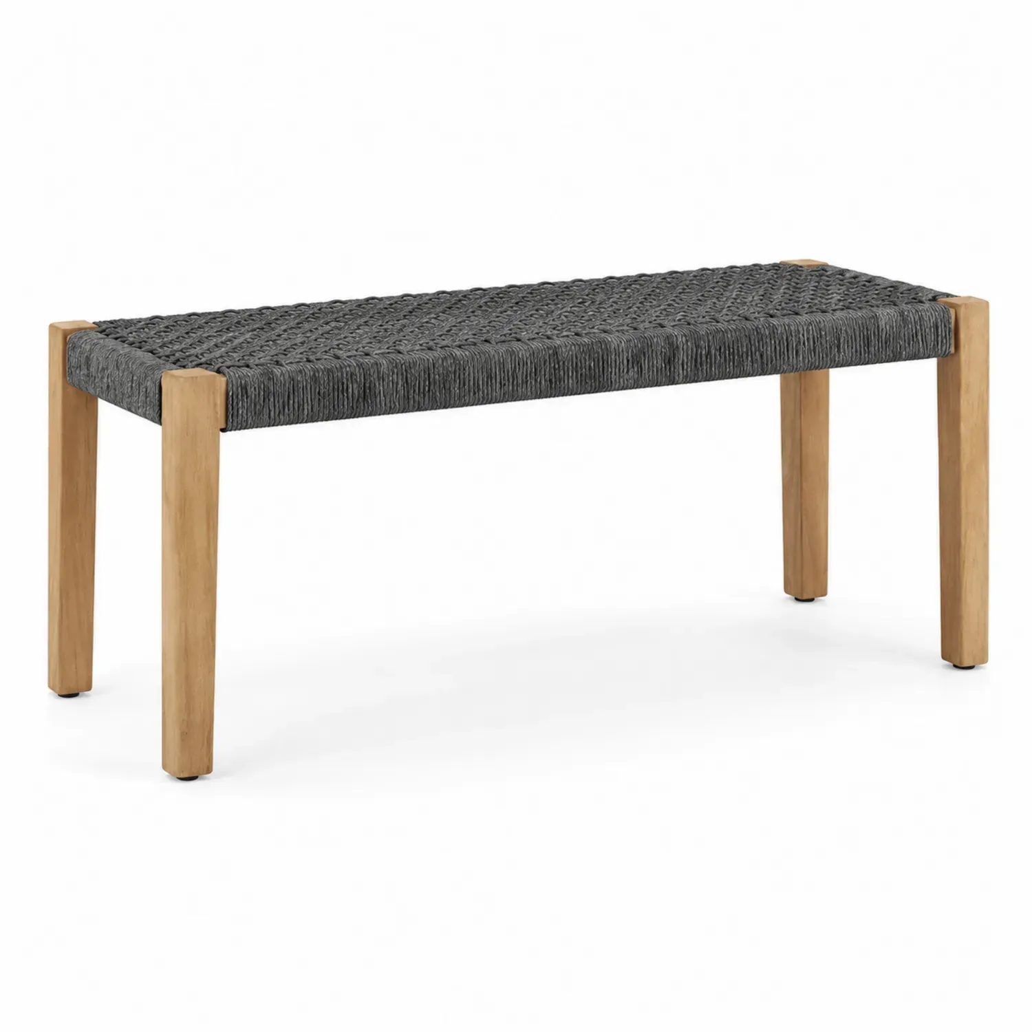 Ławka ogrodowa drewniana z siedziskiem z technorattanu, 120x35x45 cm, Szary