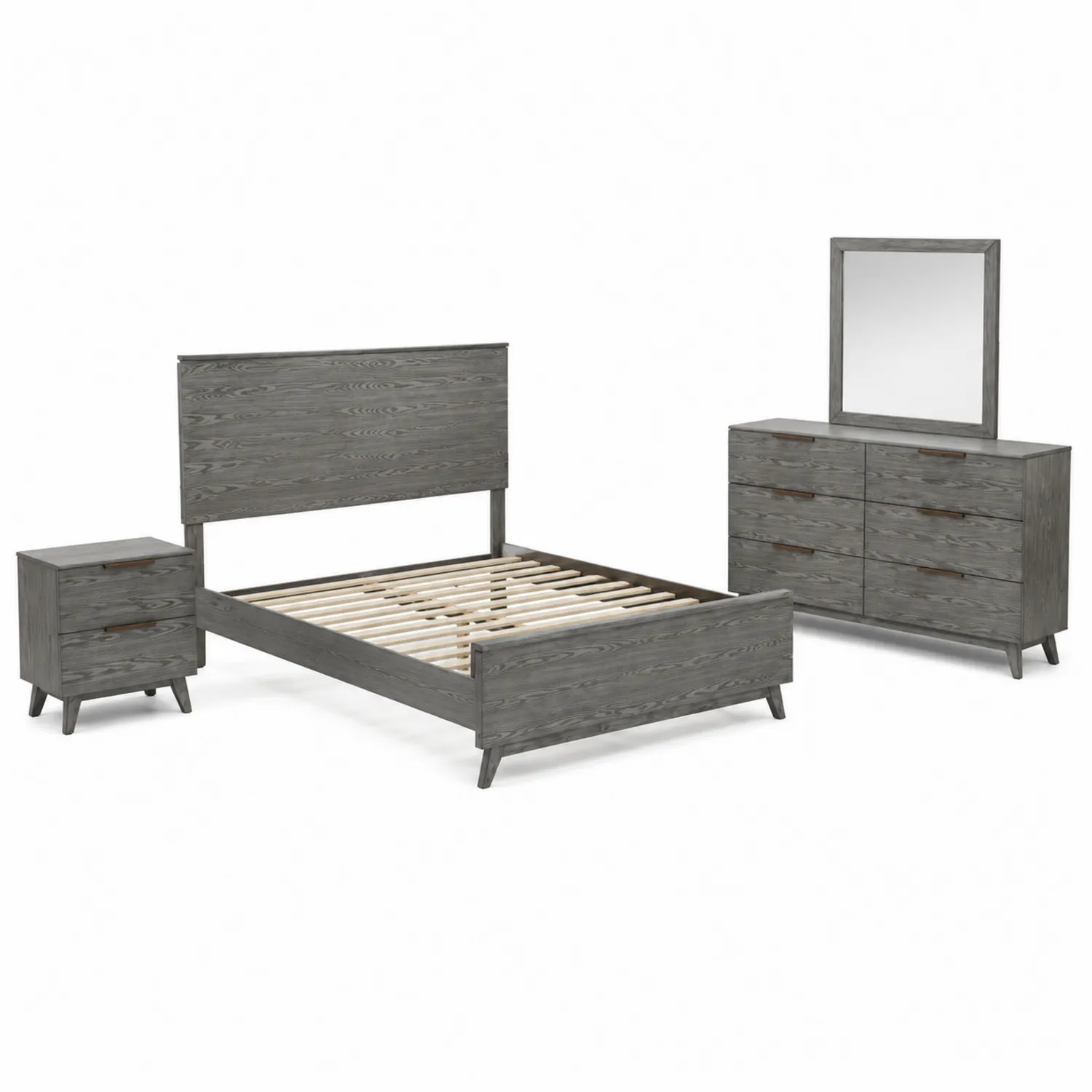 Set Camera da Letto in Legno Massello Grigio con Specchio
