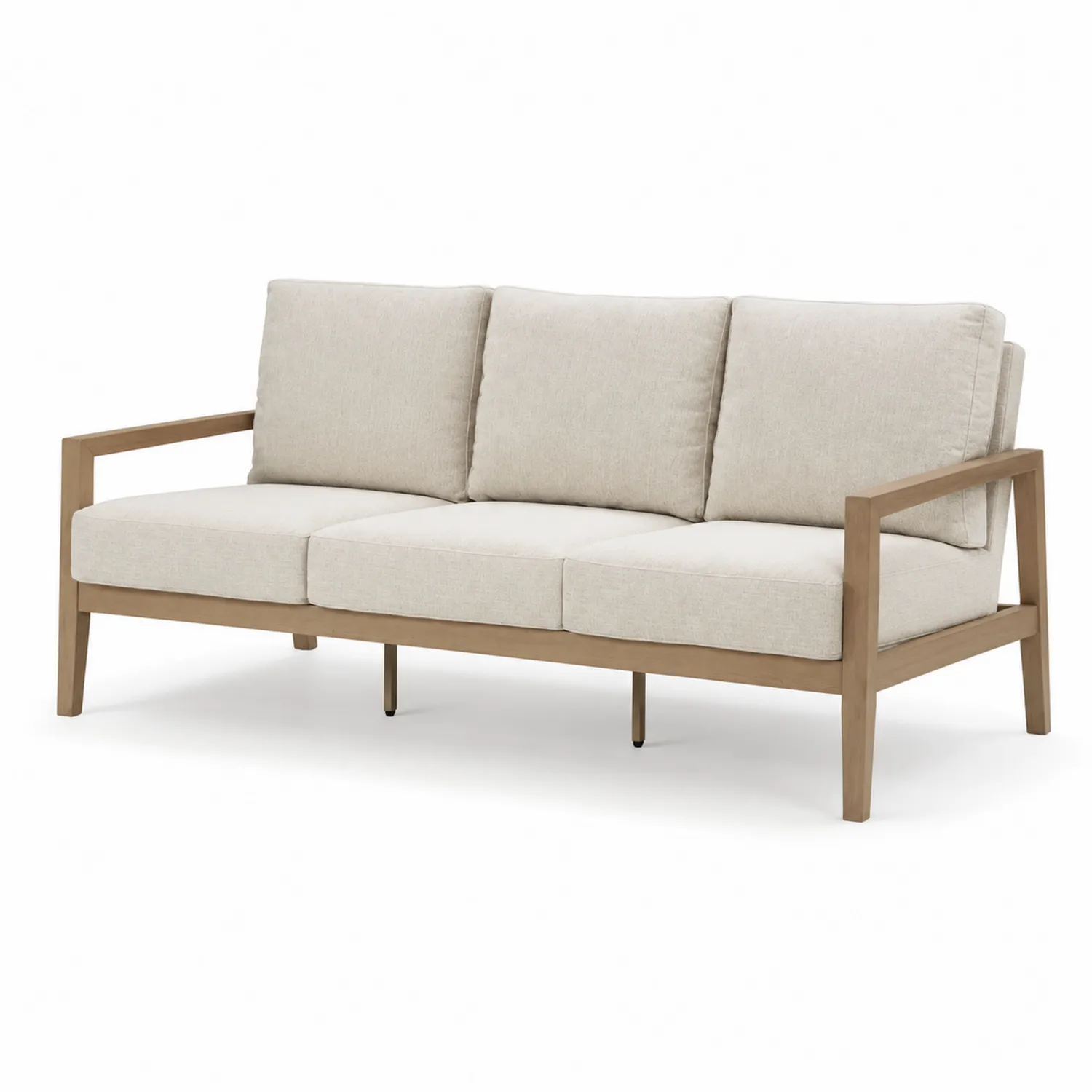 Divano a 3 Posti in Legno e Tessuto Beige