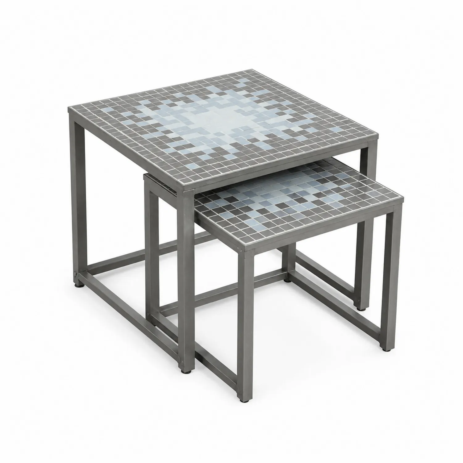 Set di tavolini in metallo con piastrelle in ceramica