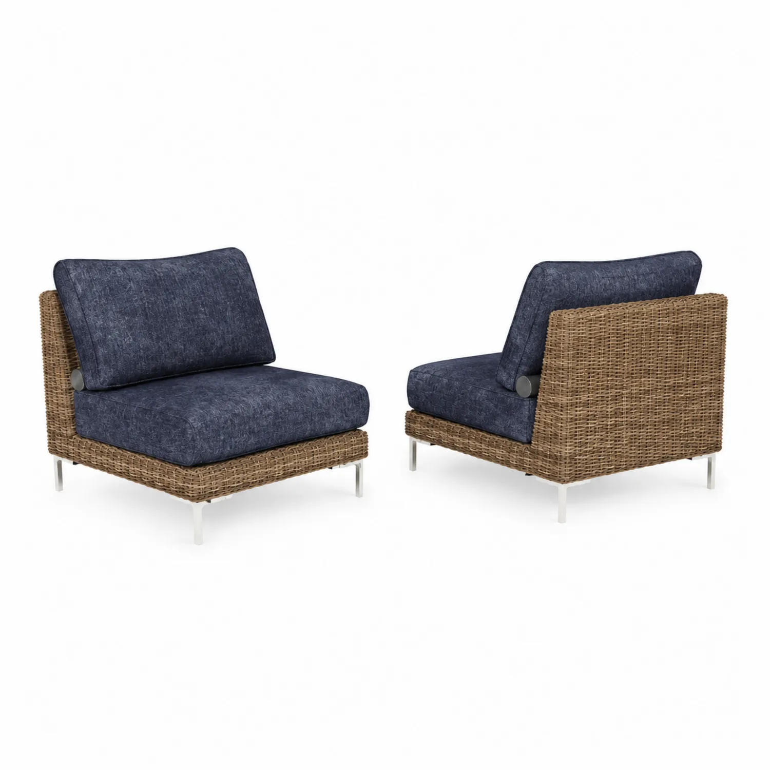Poltrone in Rattan Intrecciato con Tessuto Poliestere Blu