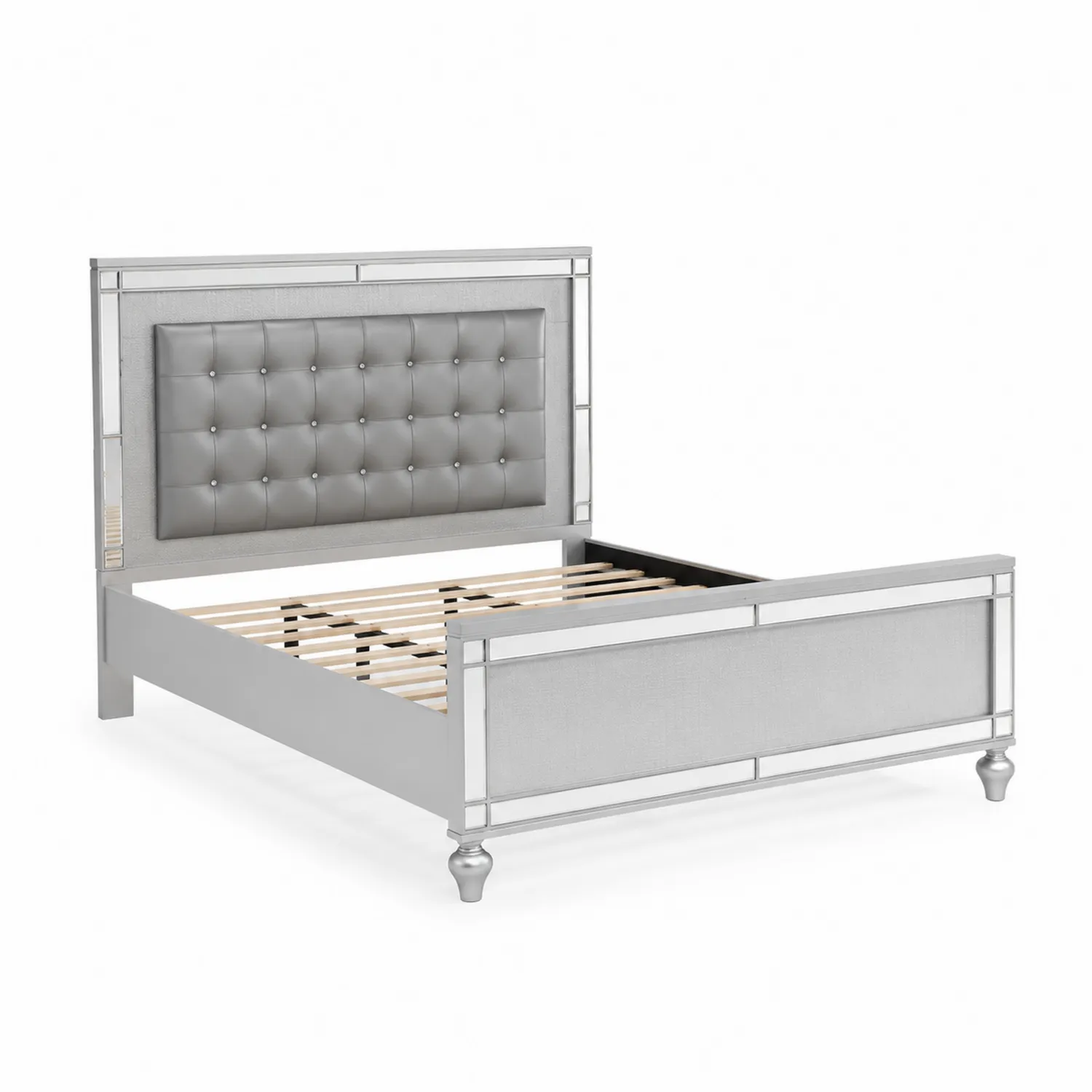 Letto Matrimoniale in Tessuto e Legno Massello Grigio