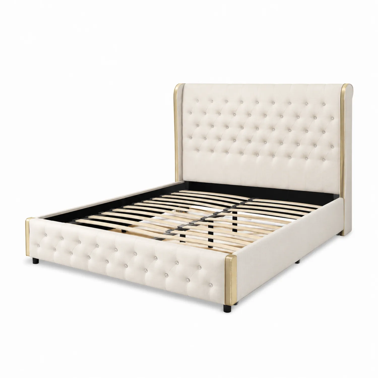 Letto Matrimoniale in Poliestere e Legno con Dettagli Dorati, 200x160 cm