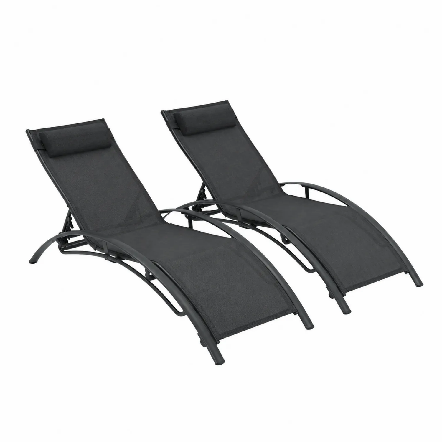 Set di due lettini prendisole in metallo e textilene nero