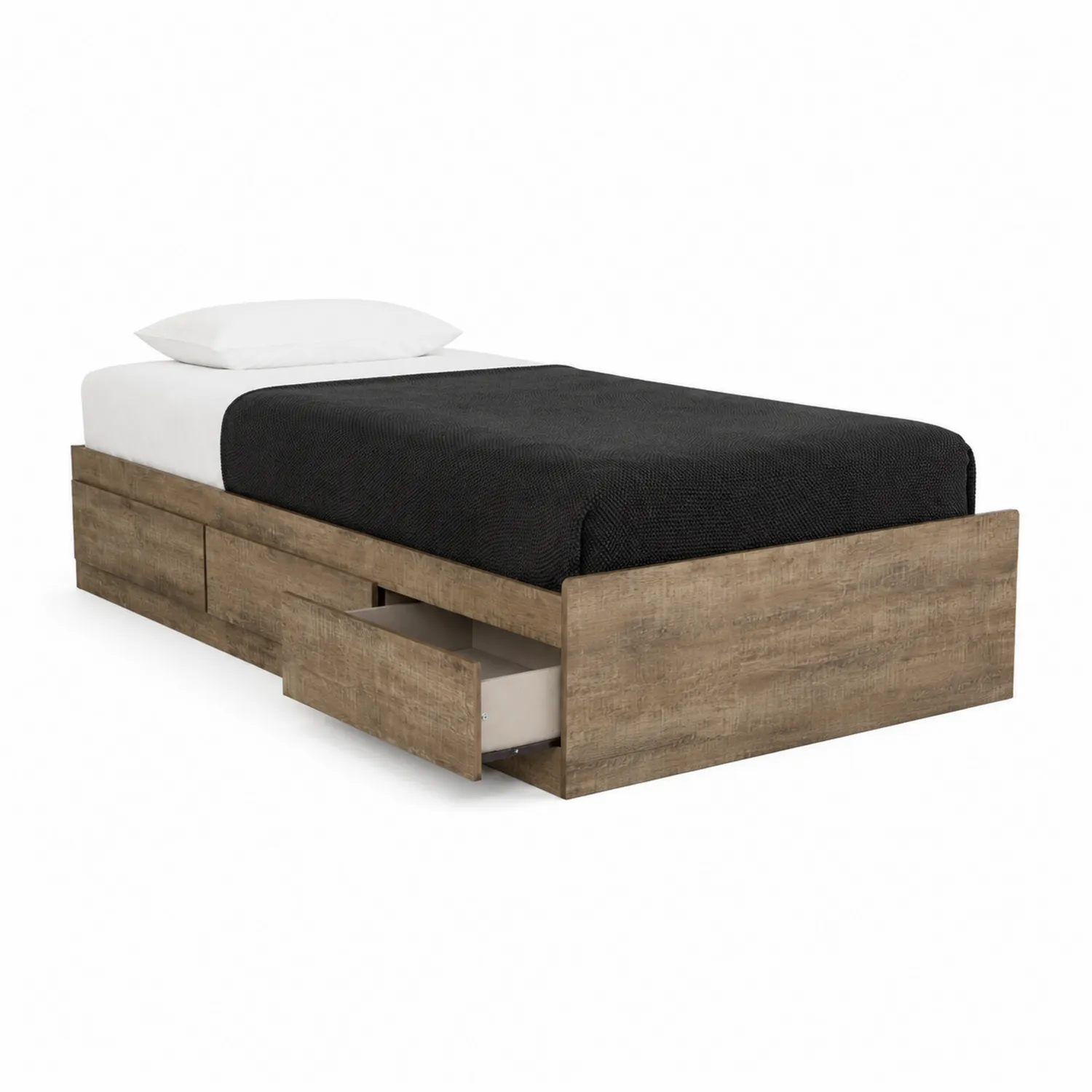 Letto Singolo in Legno con Cassetti Marrone