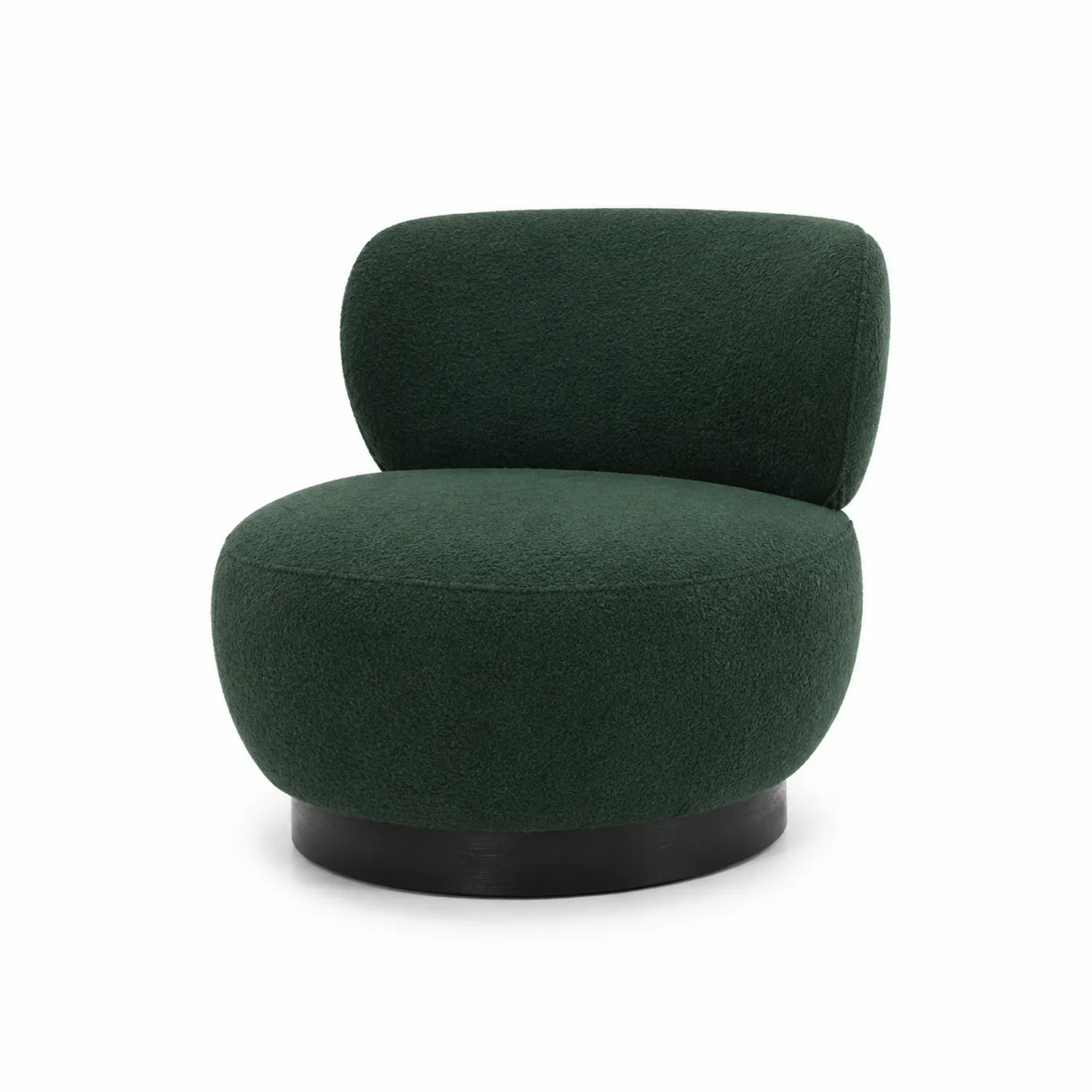 Poltrona in tessuto Bouclé verde scuro con base in legno