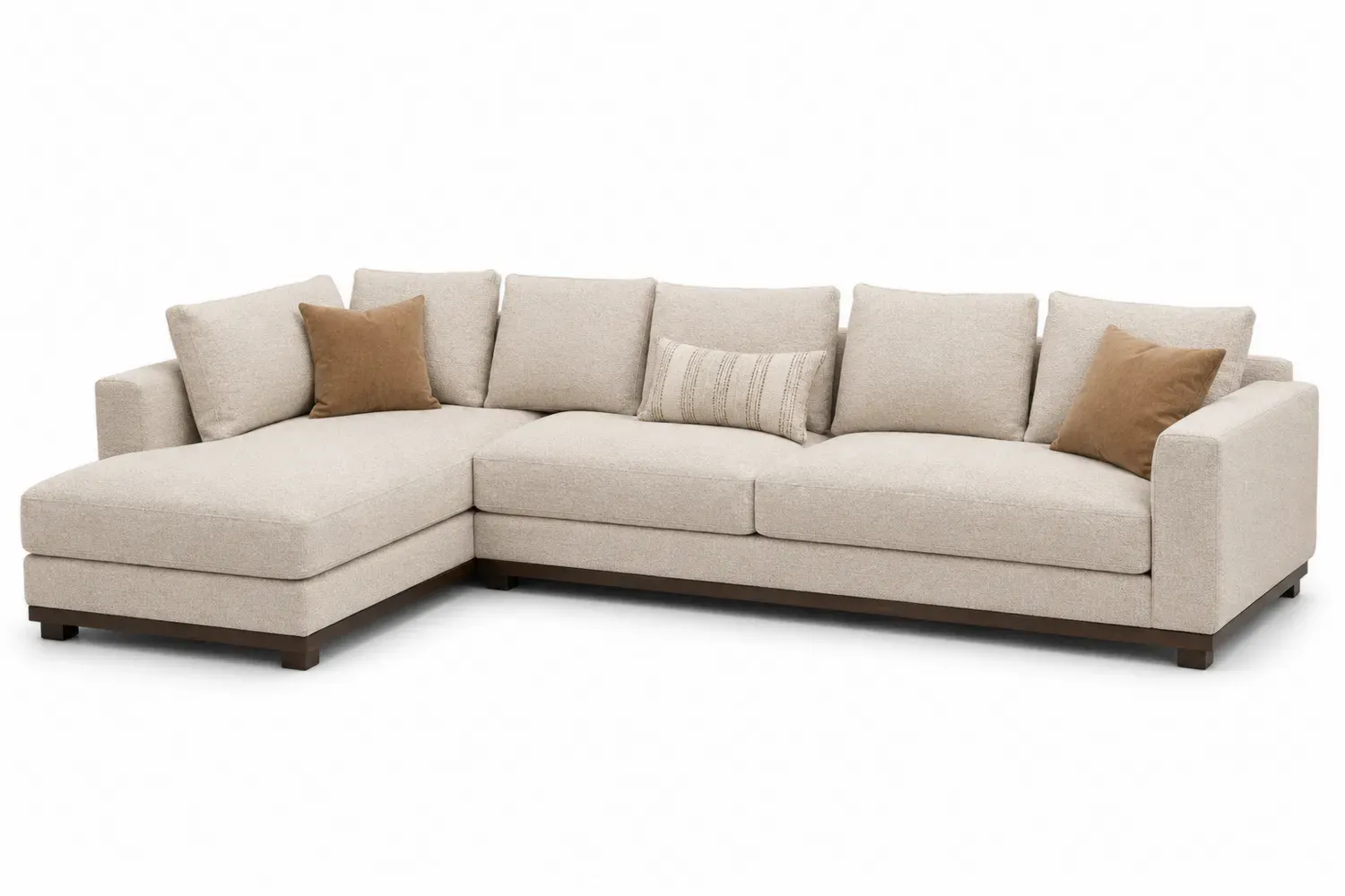 Narożna sofa L z tapicerką z poliestru w kolorze beżowym i brązowym