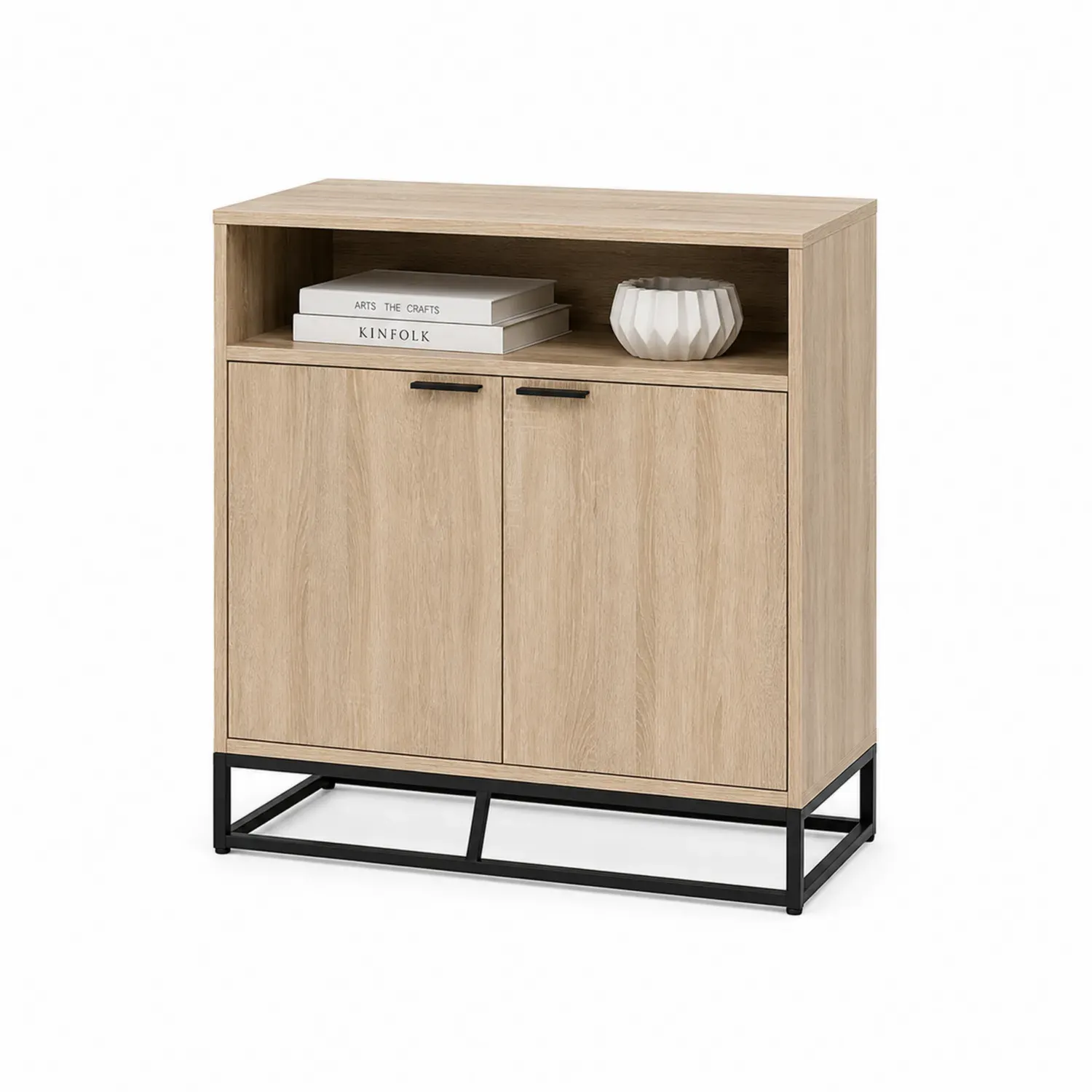 Szafka z płyty MDF z dwoma drzwiami i stalową podstawą, 80 cm