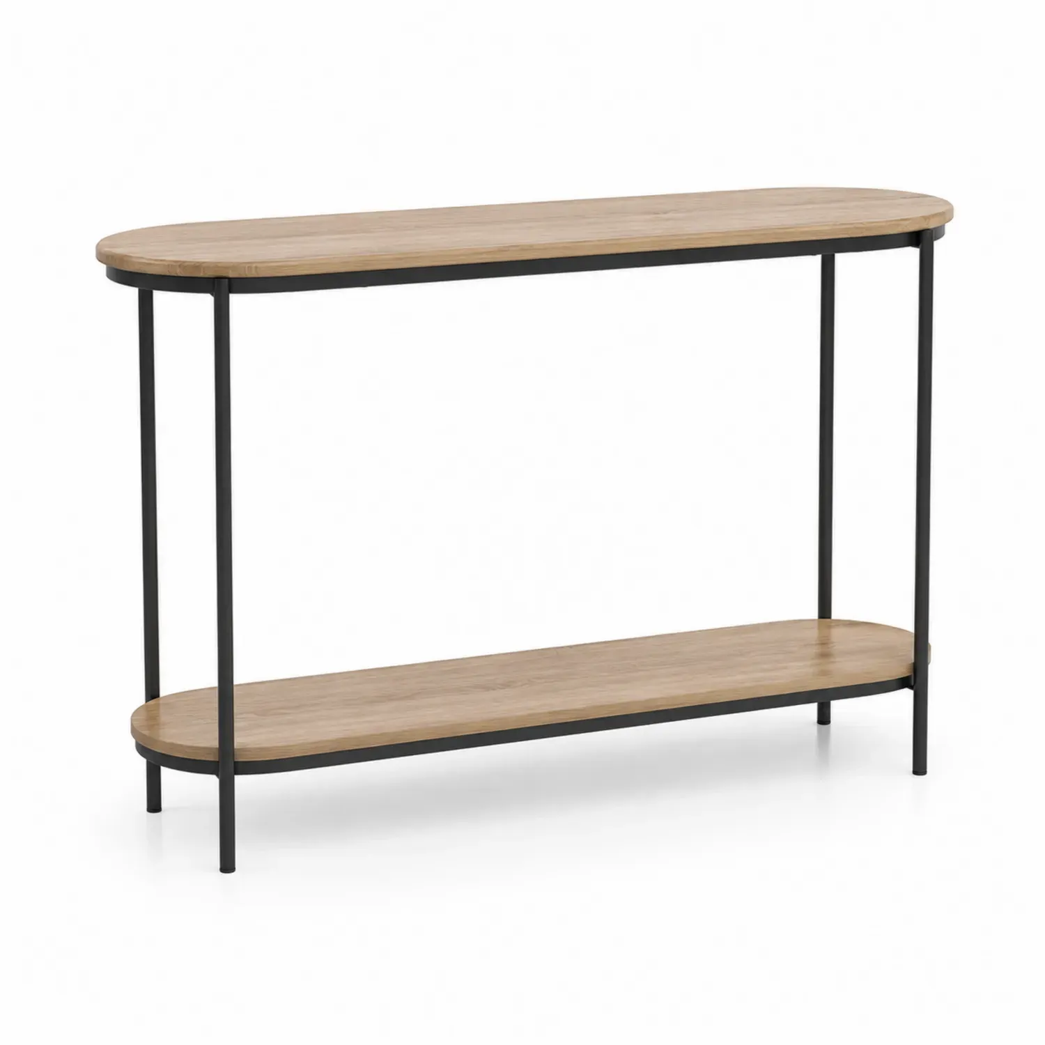 Stolik konsolowy owalny drewniany i metalowy 120x30 cm