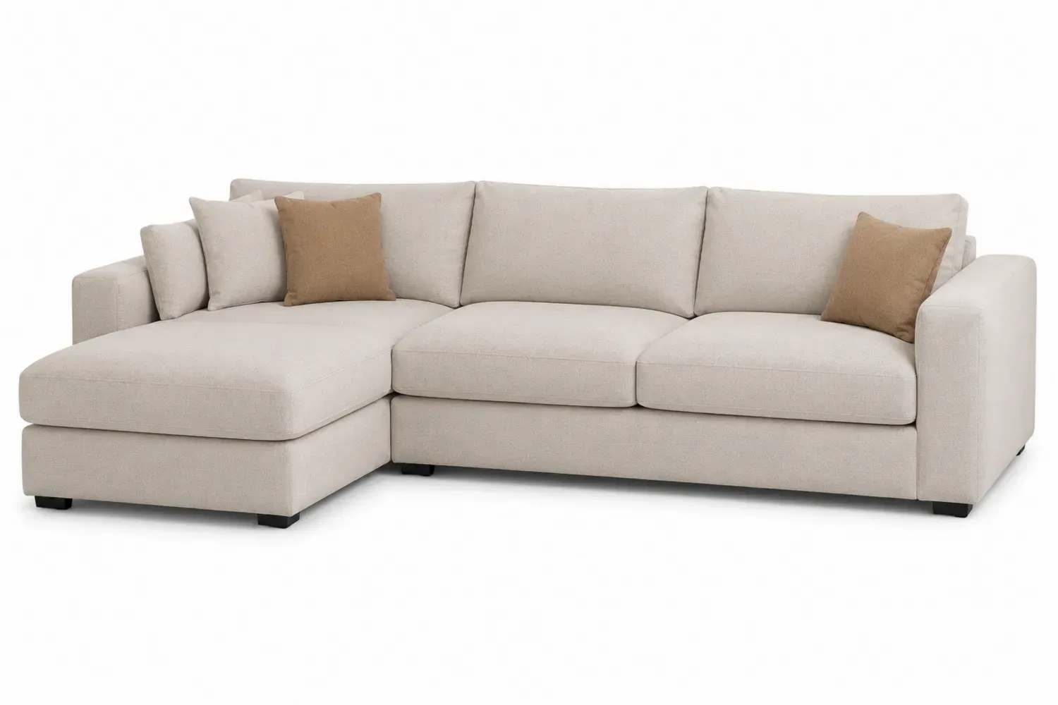 Sofa narożna modułowa z tkaniny beżowej z poduszkami