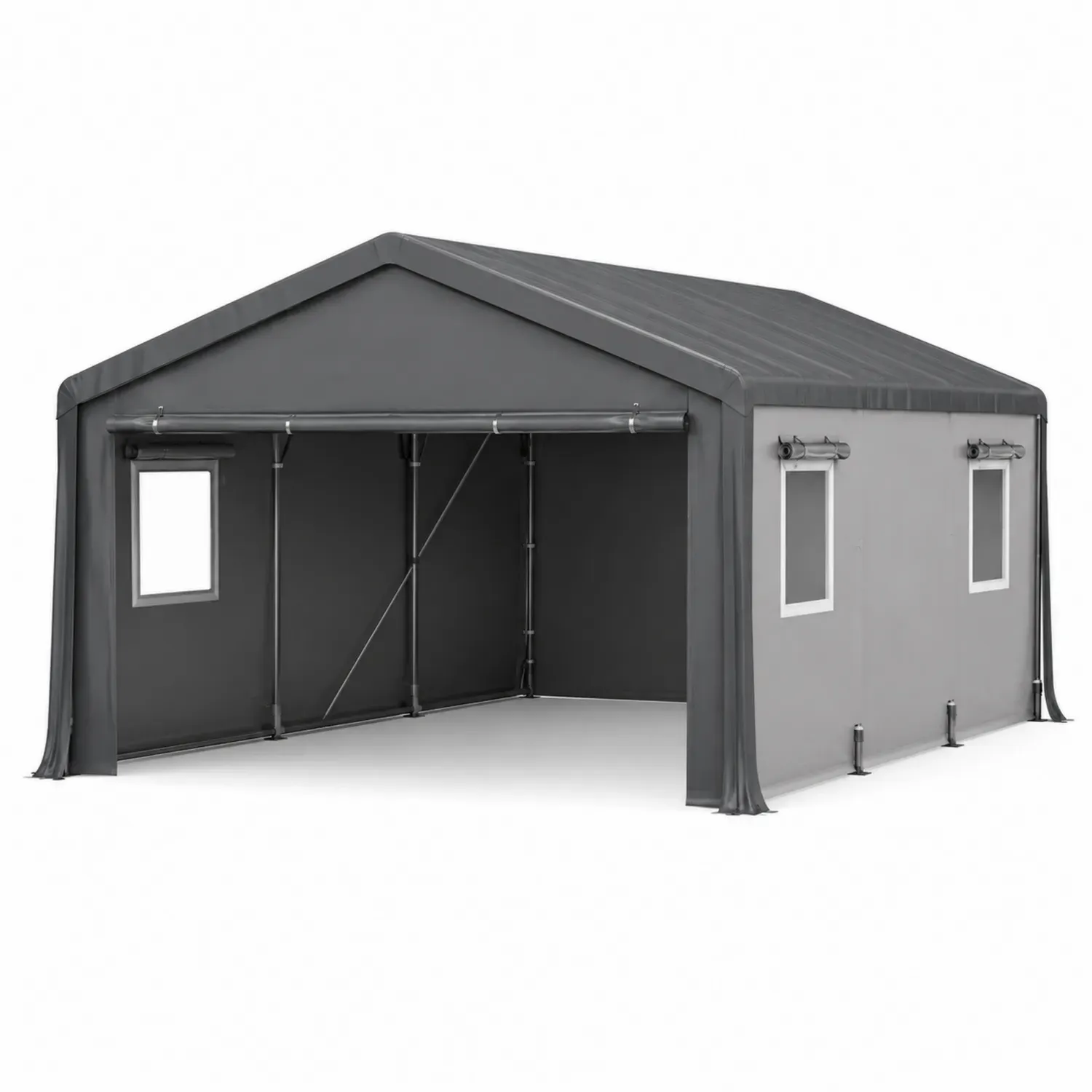 Wiata garażowa metalowa z pokryciem PCV szara 600x300x240 cm