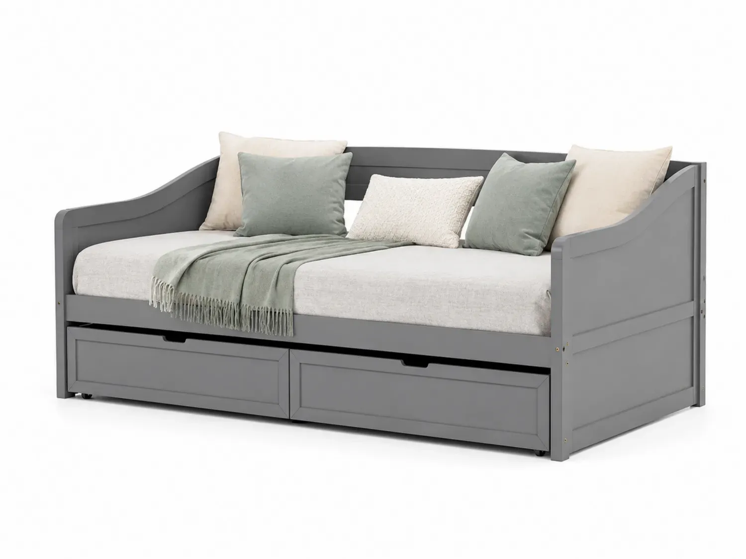 Leżanka z drewna sosnowego z szufladami szara 200x90 cm