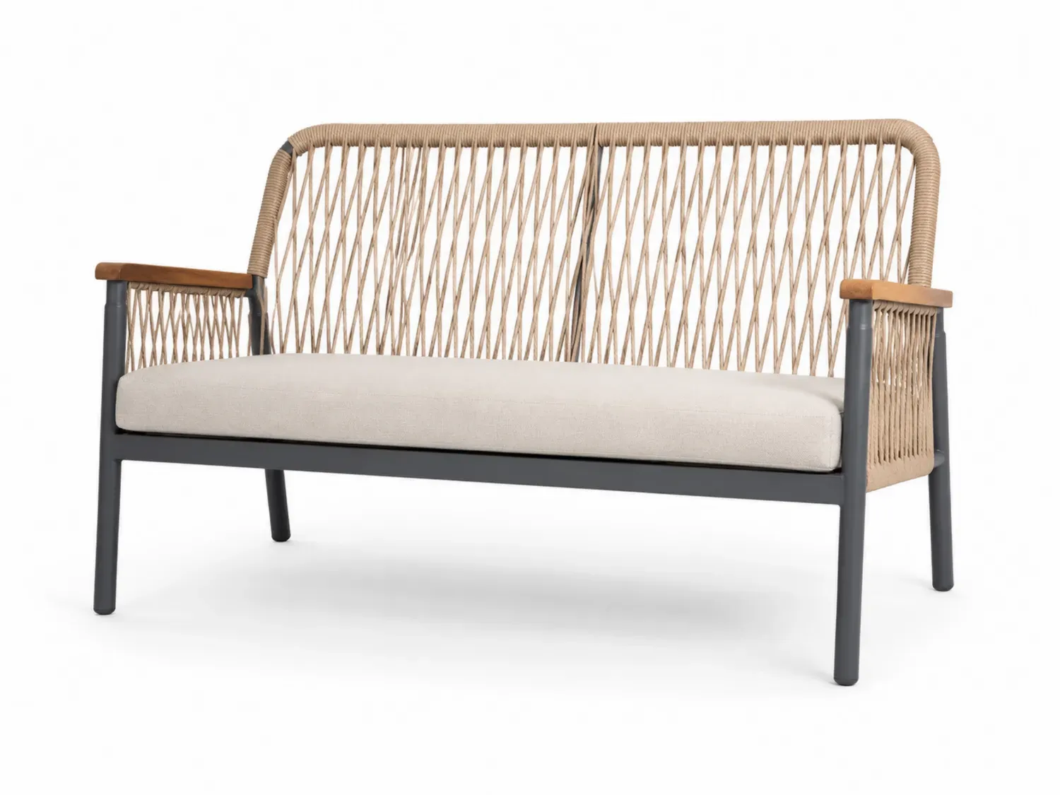 Sofa ogrodowa z aluminium i drewnem tekowym beżowa