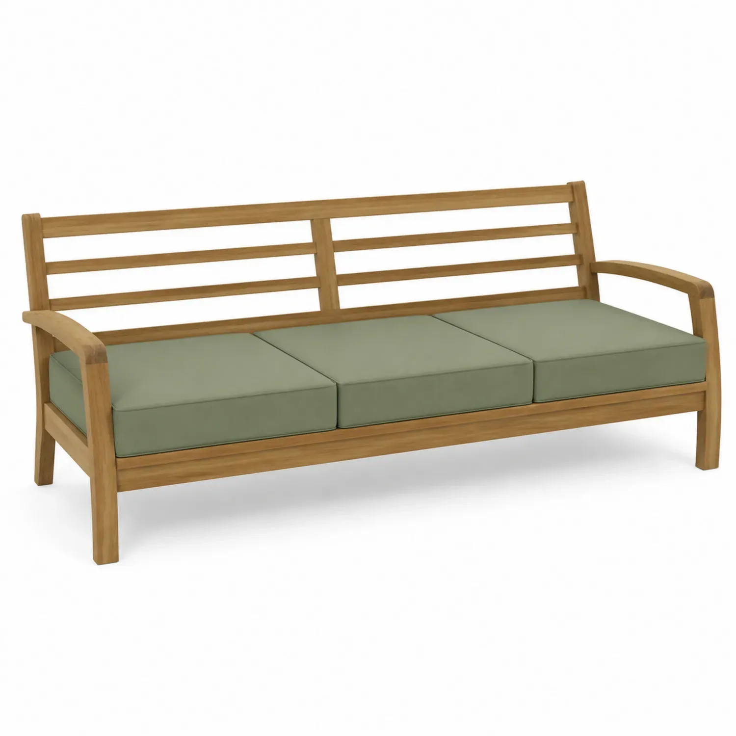 Sofa ogrodowa z drewna tekowego z zielonymi poduszkami 200 cm