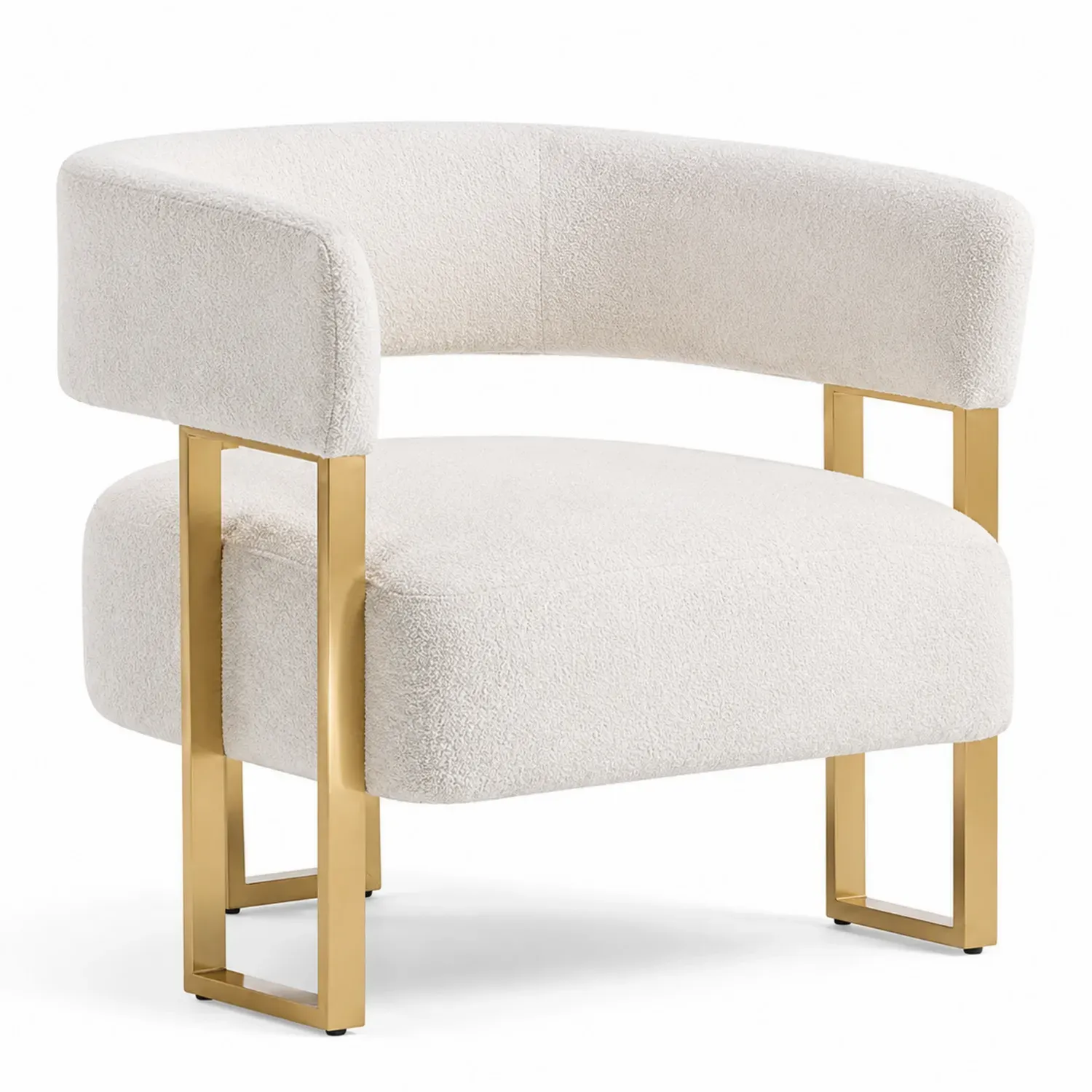 Fotel tkanina boucle biały, stal złoty 75cm