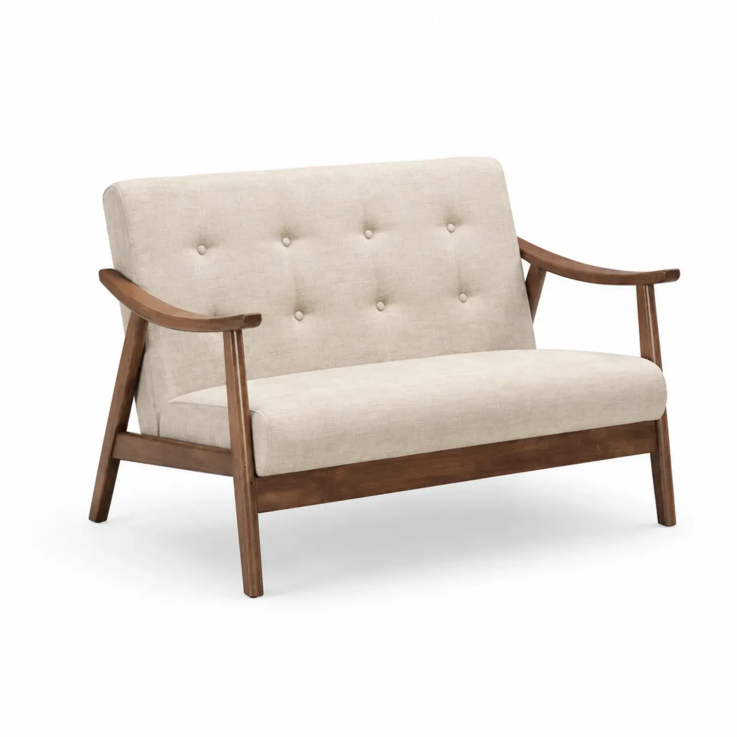 Sofa dwuosobowa lniana z drewnianą ramą