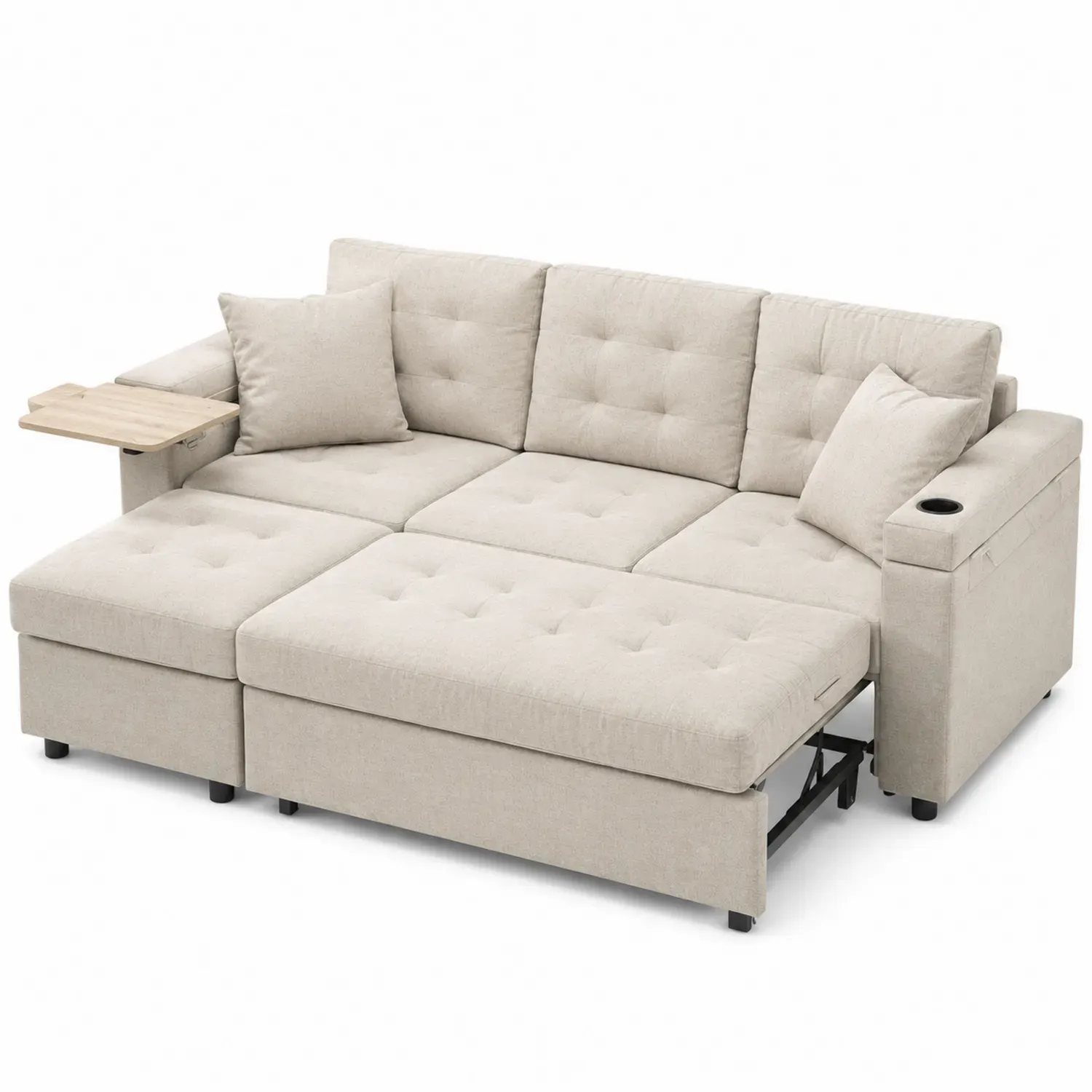 Sofa rozkładana z funkcją spania, beżowa, 250cm x 160cm x 85cm