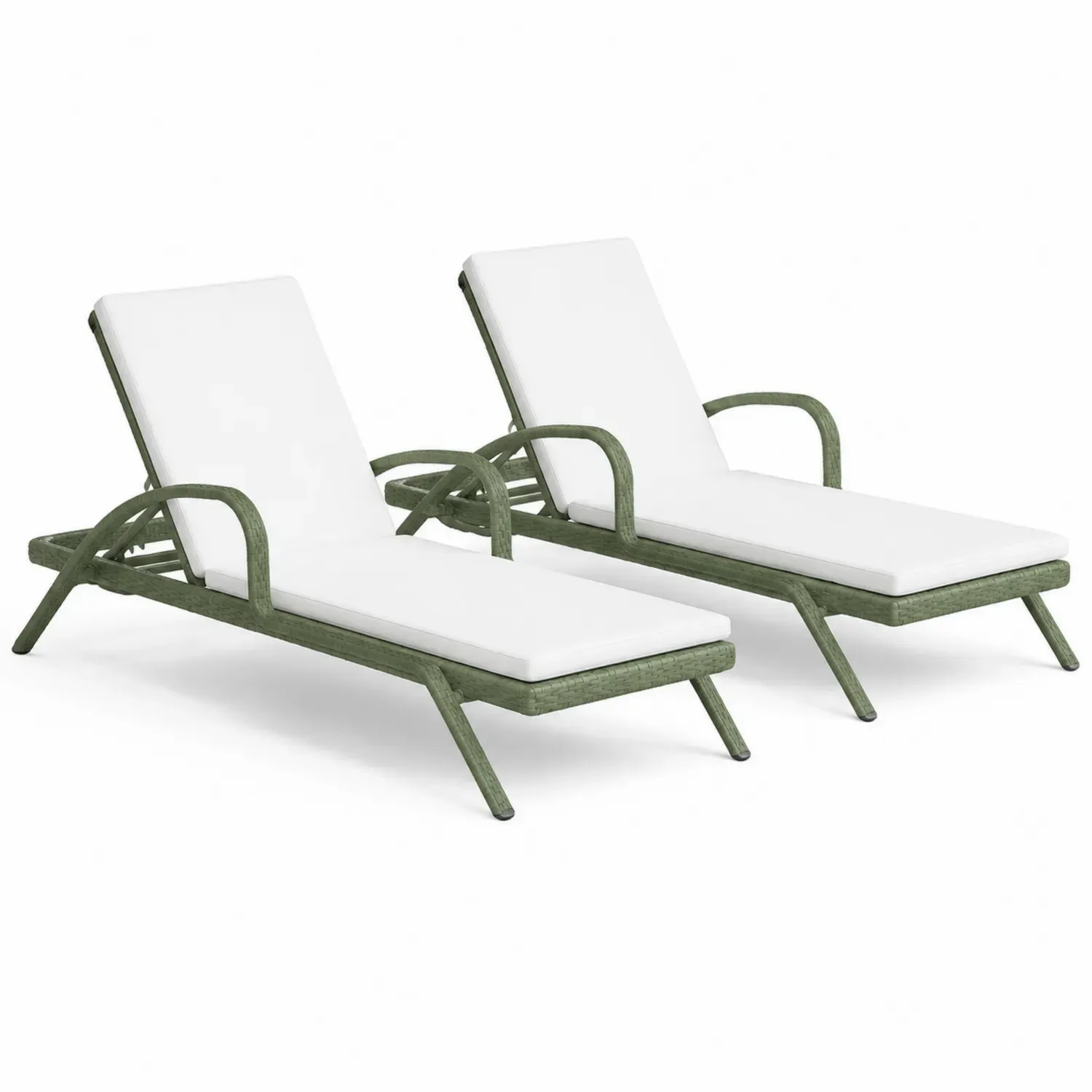 Zestaw 2 Leżaków z Technorattanu i Aluminium Biały/Zielony 195x65 cm