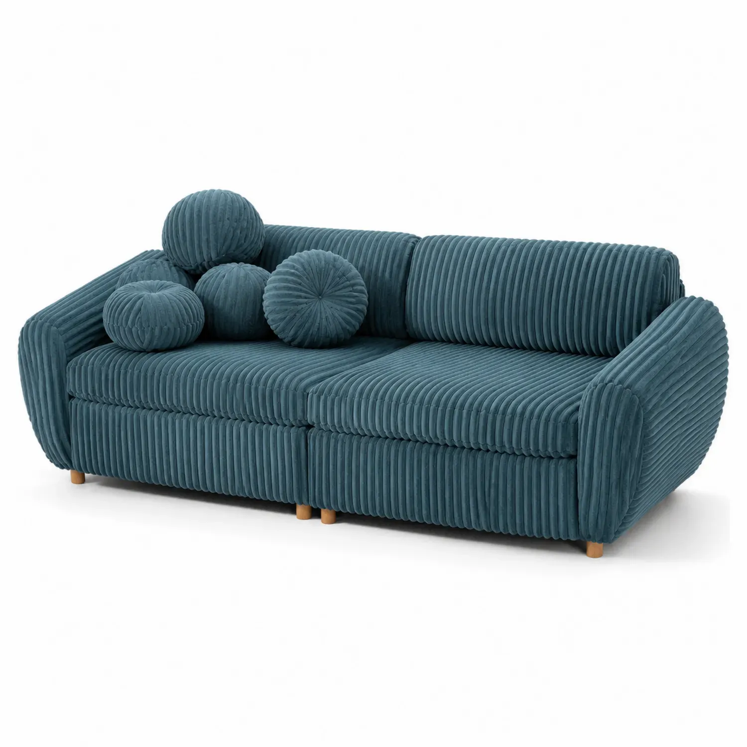 Sofa modułowa 3-osobowa sztruksowa ciemnoniebieska z poduszkami