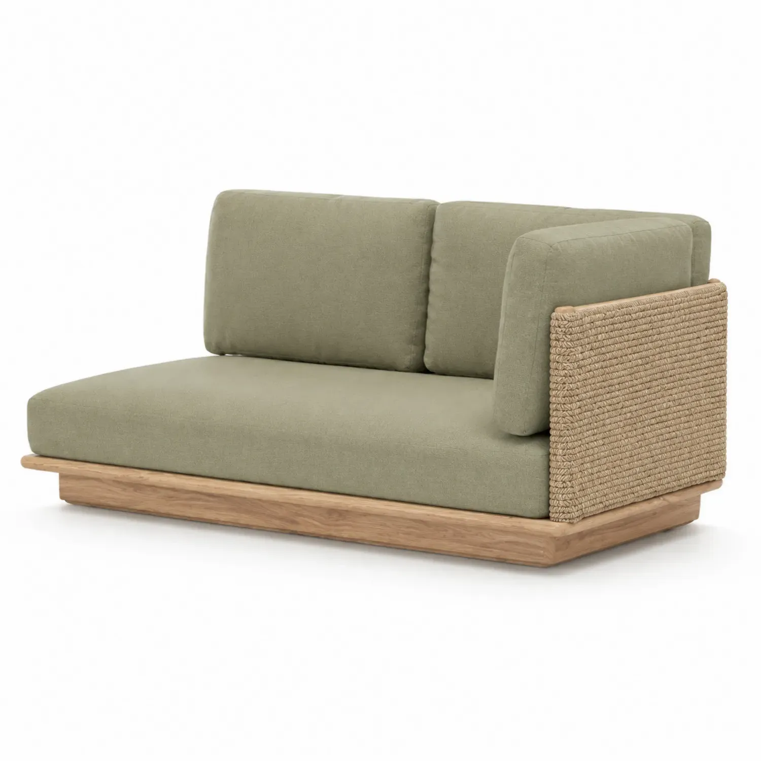 Modułowa sofa z drewna i tkaniny, Zielona
