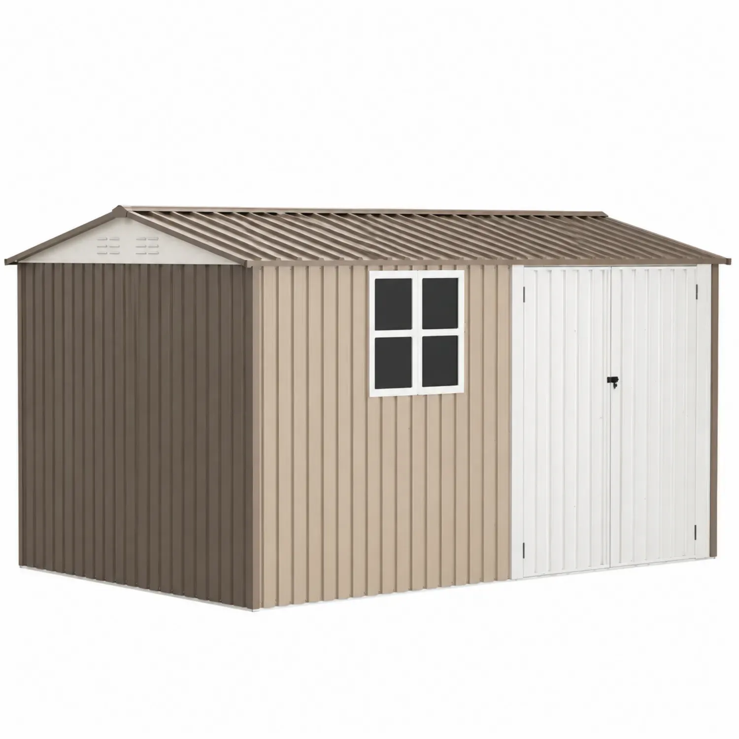Metalowy domek ogrodowy z blachy stalowej 406x304x186 cm Beżowy/Brązowy