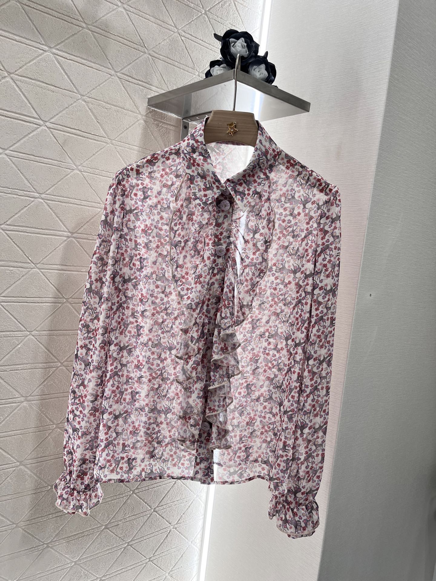 CHANE25SS lace floral shirt