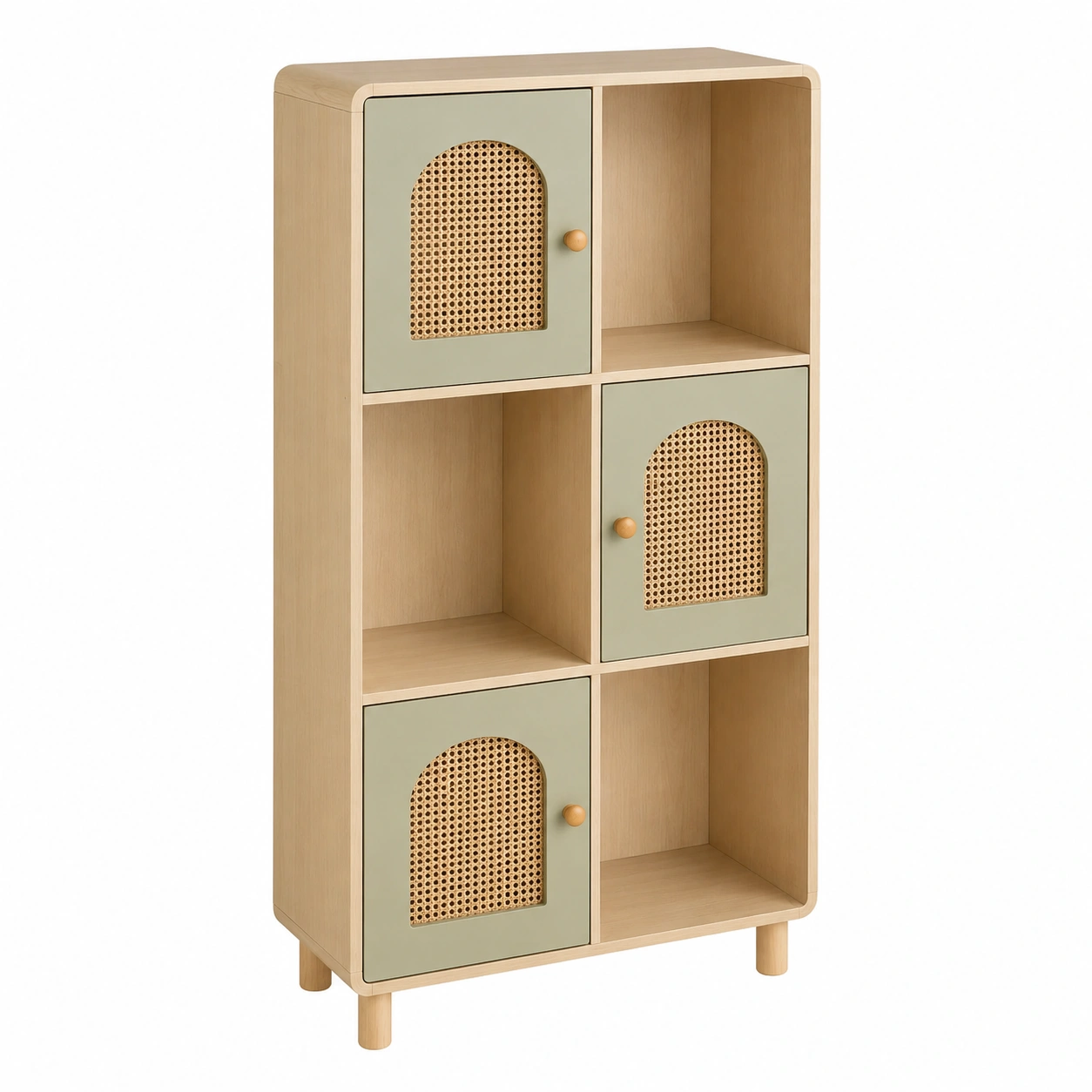 Estanteria Cubo con Puertas de Ratán Verde-furnlita