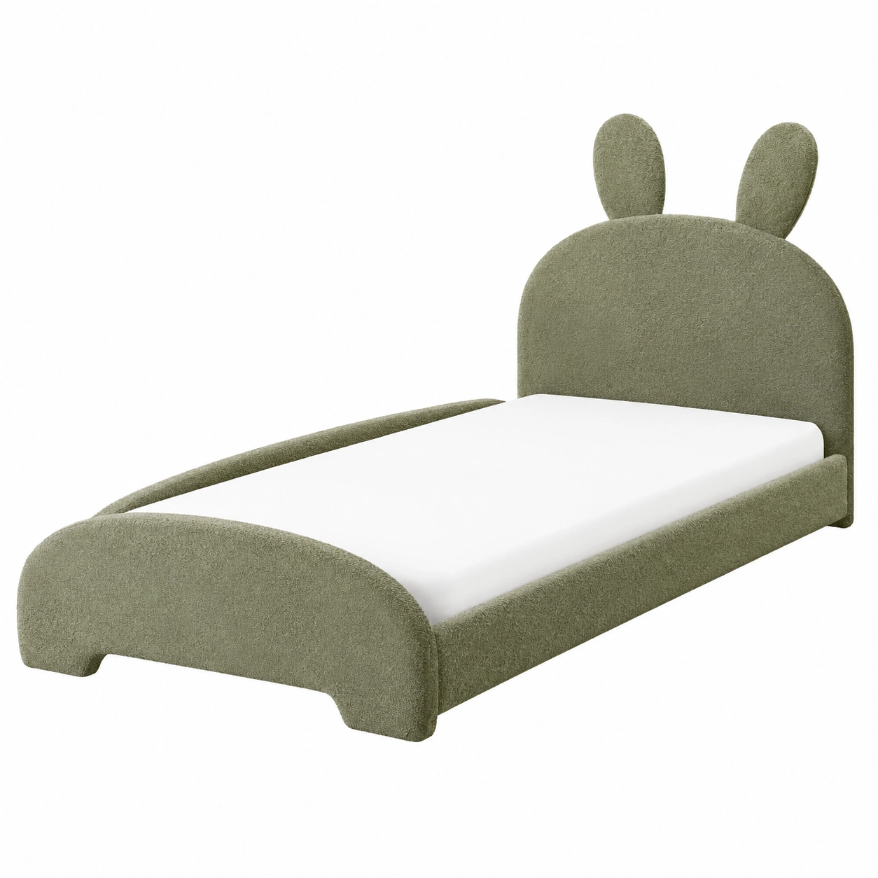 Cama infantil tapizada verde con orejas decorativas-furnlita