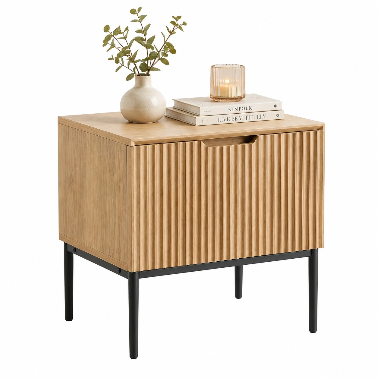 Mesita minimalista de madera natural con textura elegante-furnlita