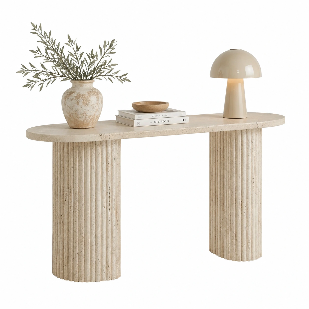 Consola beige con base acanalada Arvia-furnlita