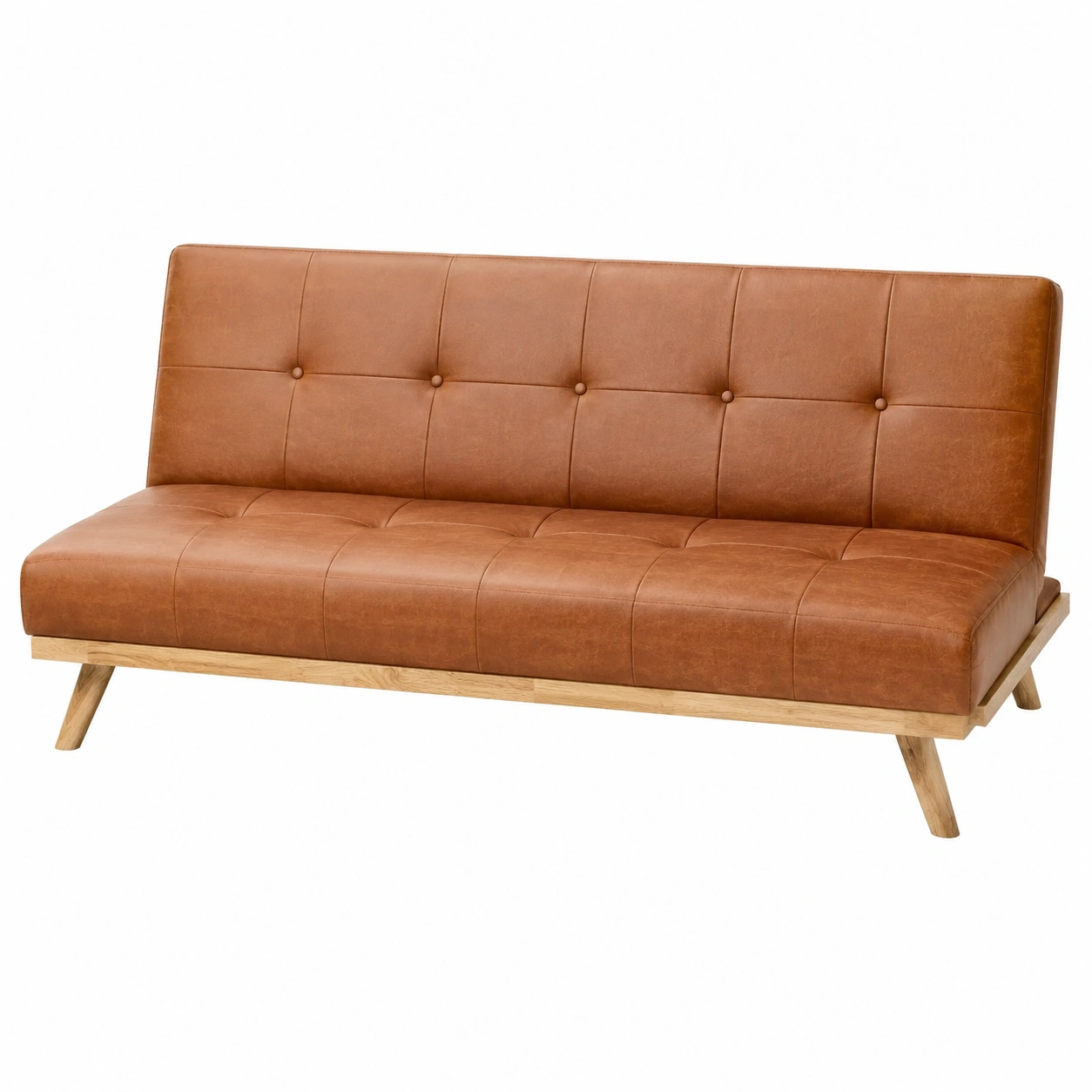 Sofa Cama Convertible Marron Caramelo de Cuero Sintetico Vintage-furnlita