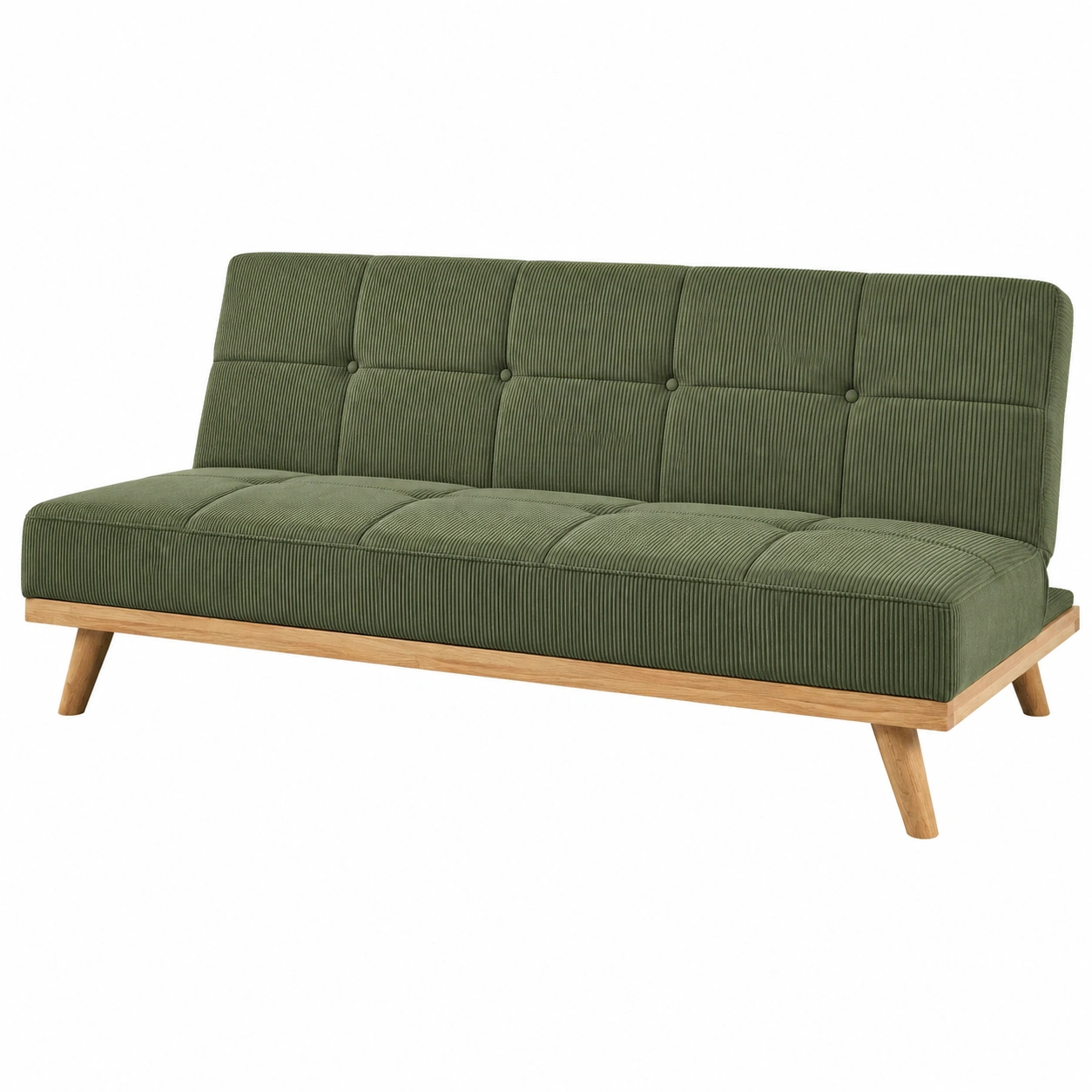 Sofa Cama Escandinavo Verde Oliva con Tela Acanalada-furnlita