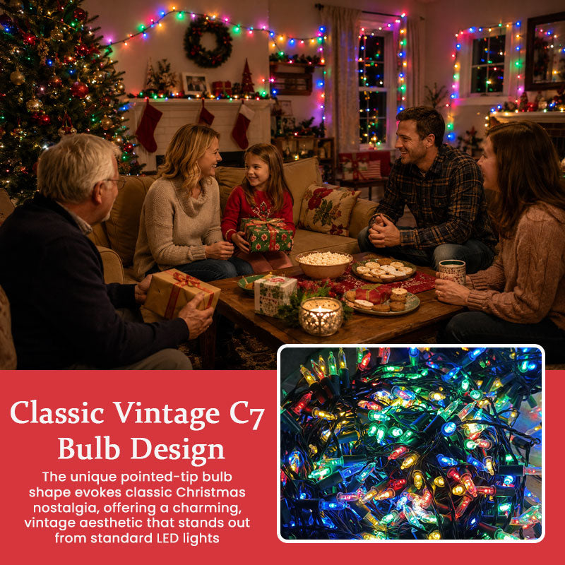 🎄Vibrant Retro Pointed Bulb LED Christmas String Lights - Festive Holiday Decor