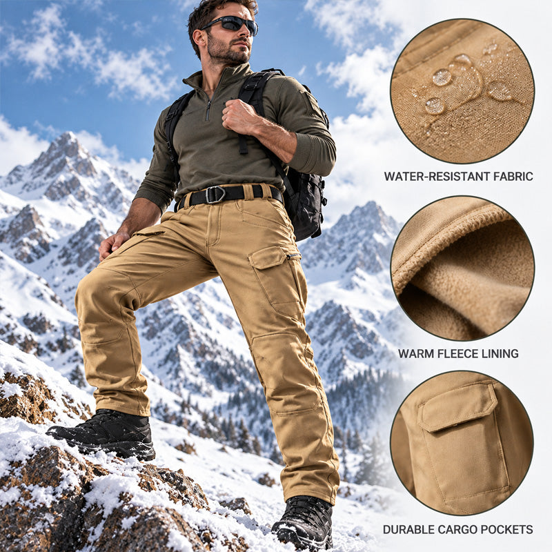 🏔️ Men's Fleece Lined Tactical Cargo Pants – Warm Winter Hiking Trousers