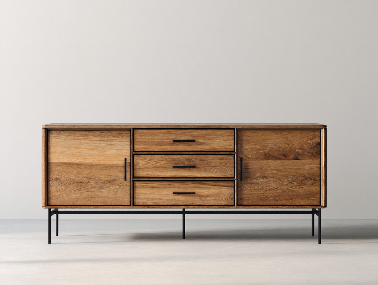 Dielenschränke Holzwerkstoff Metall 160x40x70 cm Braun-Schwarz - Türen Schubladen Modernes Design-Roomgoio