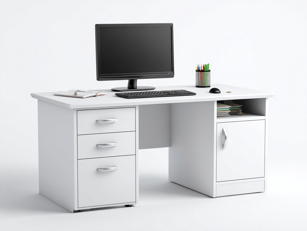 Schreibtisch Holz Bürotisch mit 1 Tür und 3 Schubladen ca. 140x60x75 cm - Weiß - modernes Design-Roomgoio