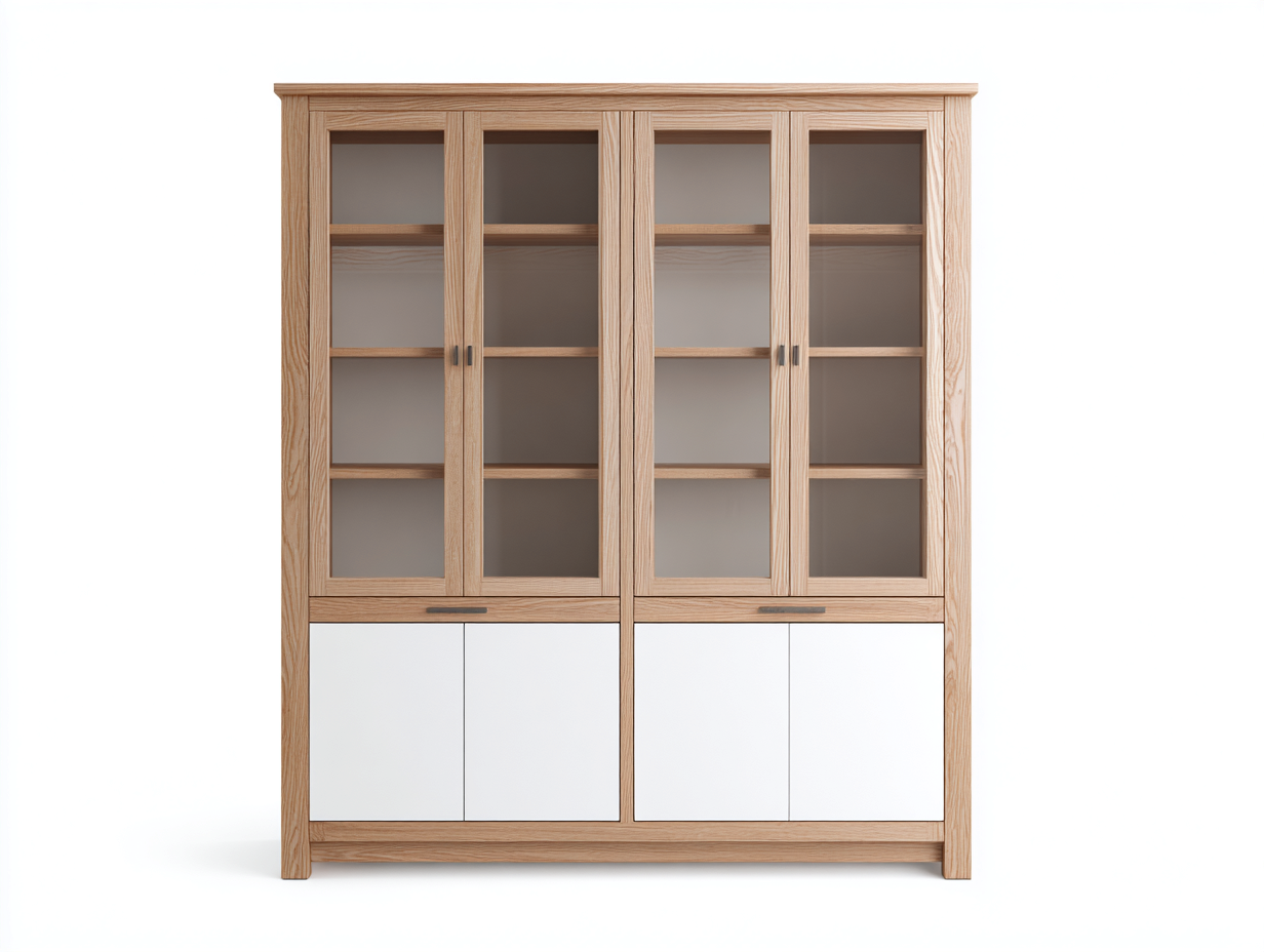 Bücherregal Holz 160x40x200 cm - Natur-Weiß - Modernes Design mit Stauraum für Wohnzimmer Flur-Roomgoio