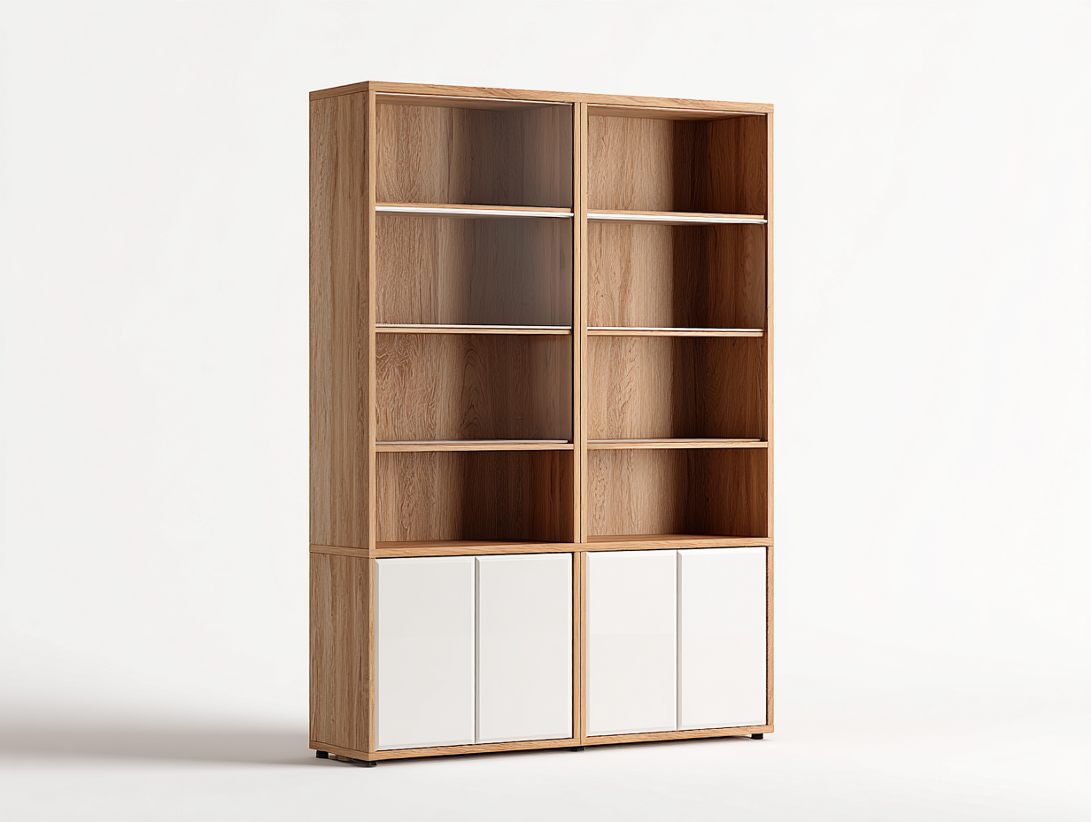 Bücherregal Holzwerkstoff 100x40x180 cm Natur Weiß geeignet für Wohnzimmer - Modernes Design mit 4 Türen-Roomgoio