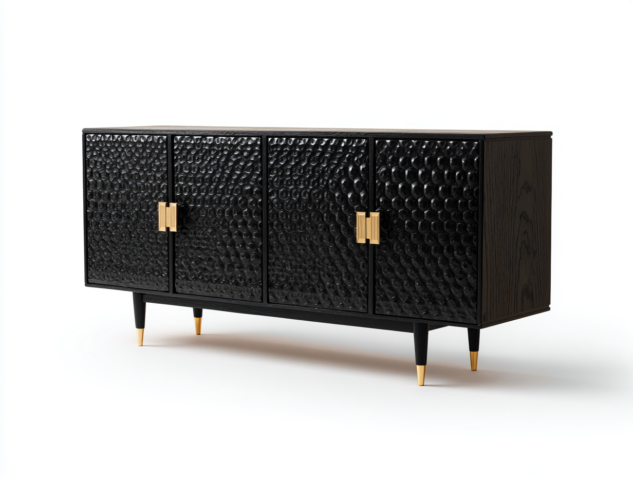 Dielenschränke Holz Sideboard mit 4 Türen ca. 180x40x75 cm - Schwarz - modernes Design-Roomgoio