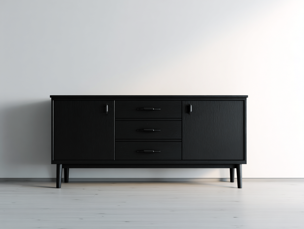 Dielenschränke Holzwerkstoff 150x40x75 cm Schwarz geeignet für Flur - Modernes Design mit 2 Türen und 3 Schubladen-Roomgoio
