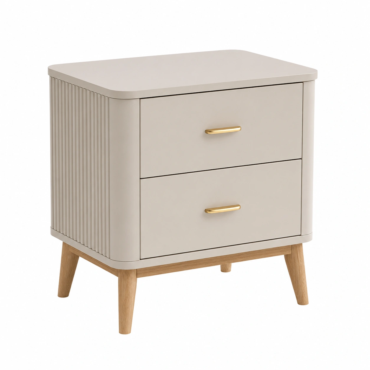 Mesita de Noche Beige con 2 Cajones y Patas de Madera-casaformo