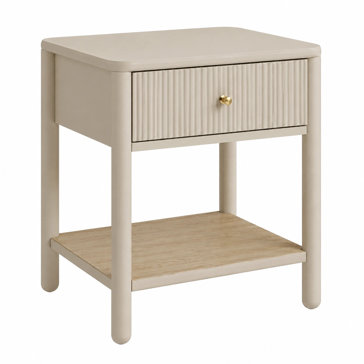 Mesita de Noche Beige con Cajon Estriado y Estante Inferior-casaformo