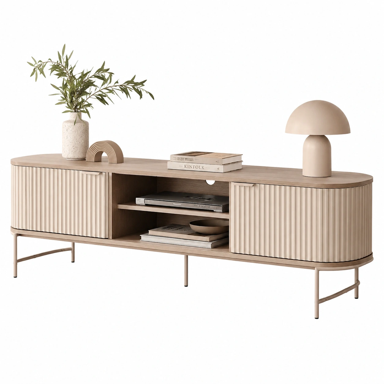 Amplio mueble TV moderno con puertas texturizadas-casaformo