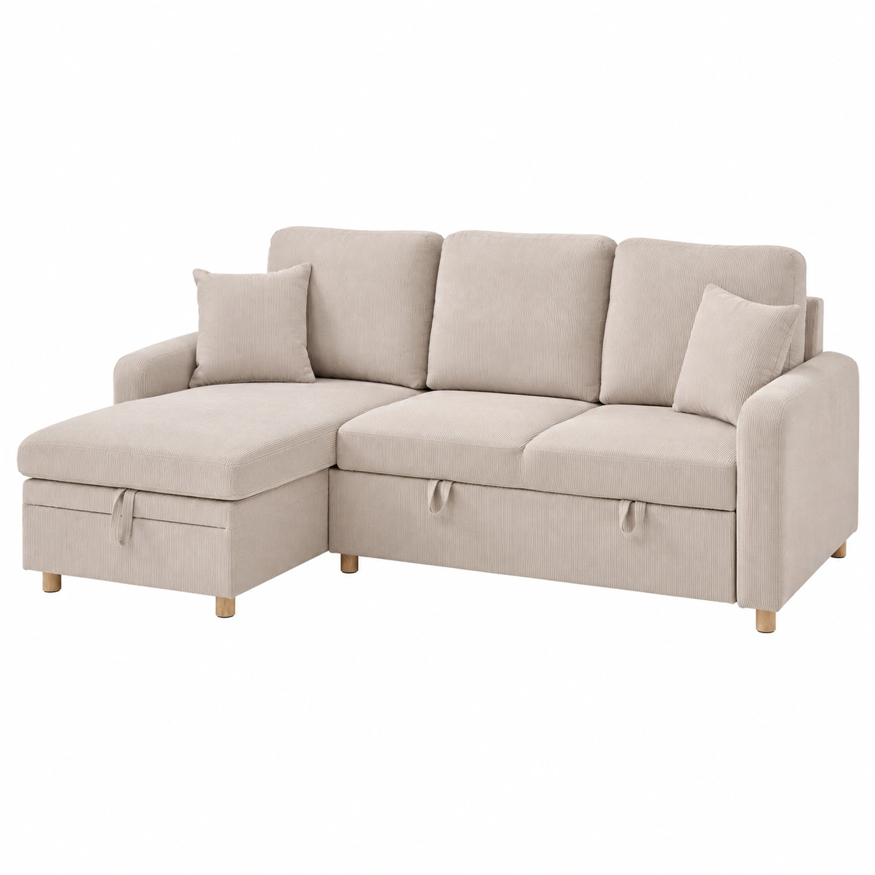 Sofa seccional beige con chaise longue y almacenaje-casaformo
