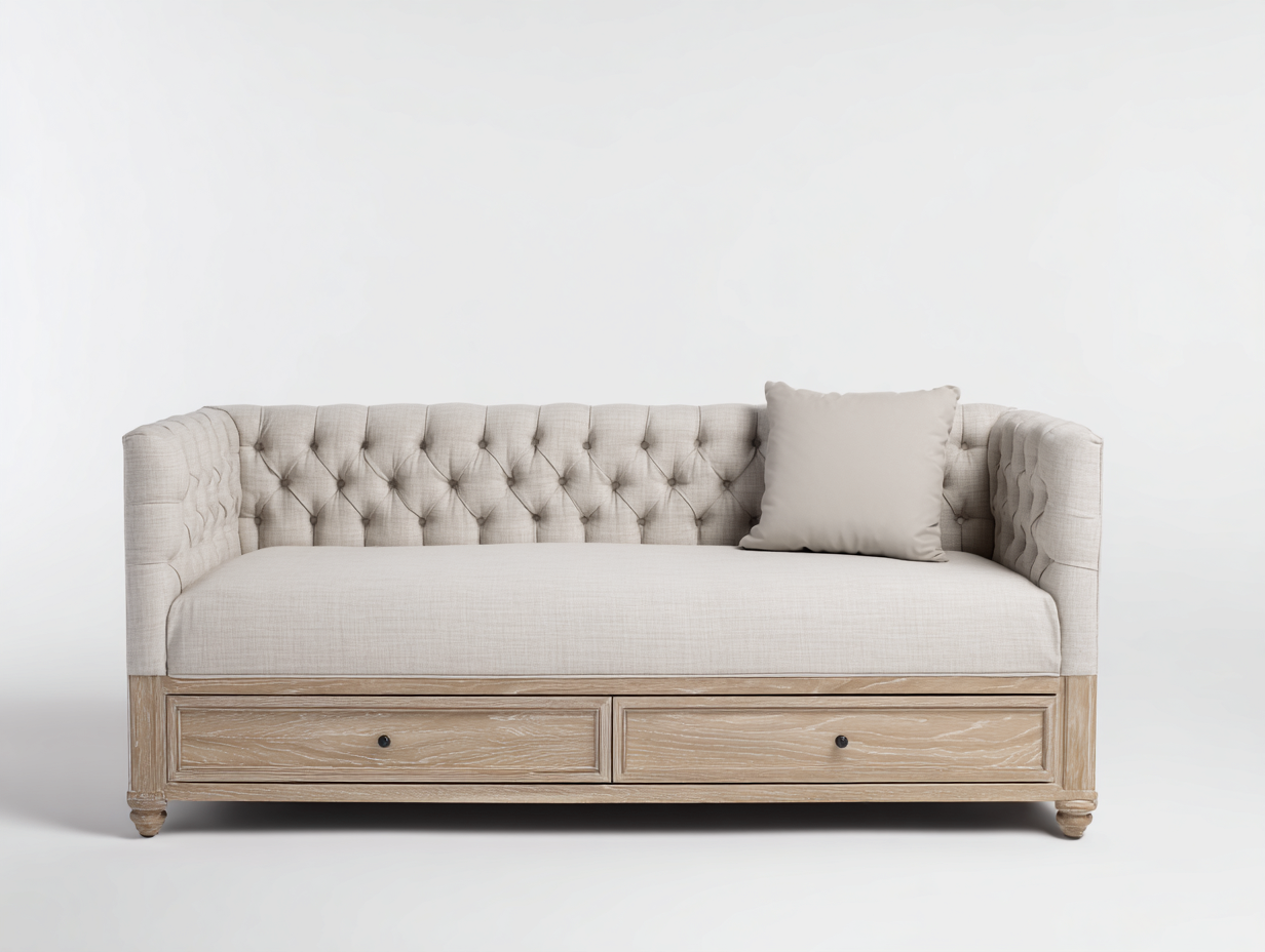 Schlafsofa Stoff Holz 200x90x85 cm - Beige - Modernes Design mit Stauraum für Wohnzimmer Schlafzimmer-Havengetlab
