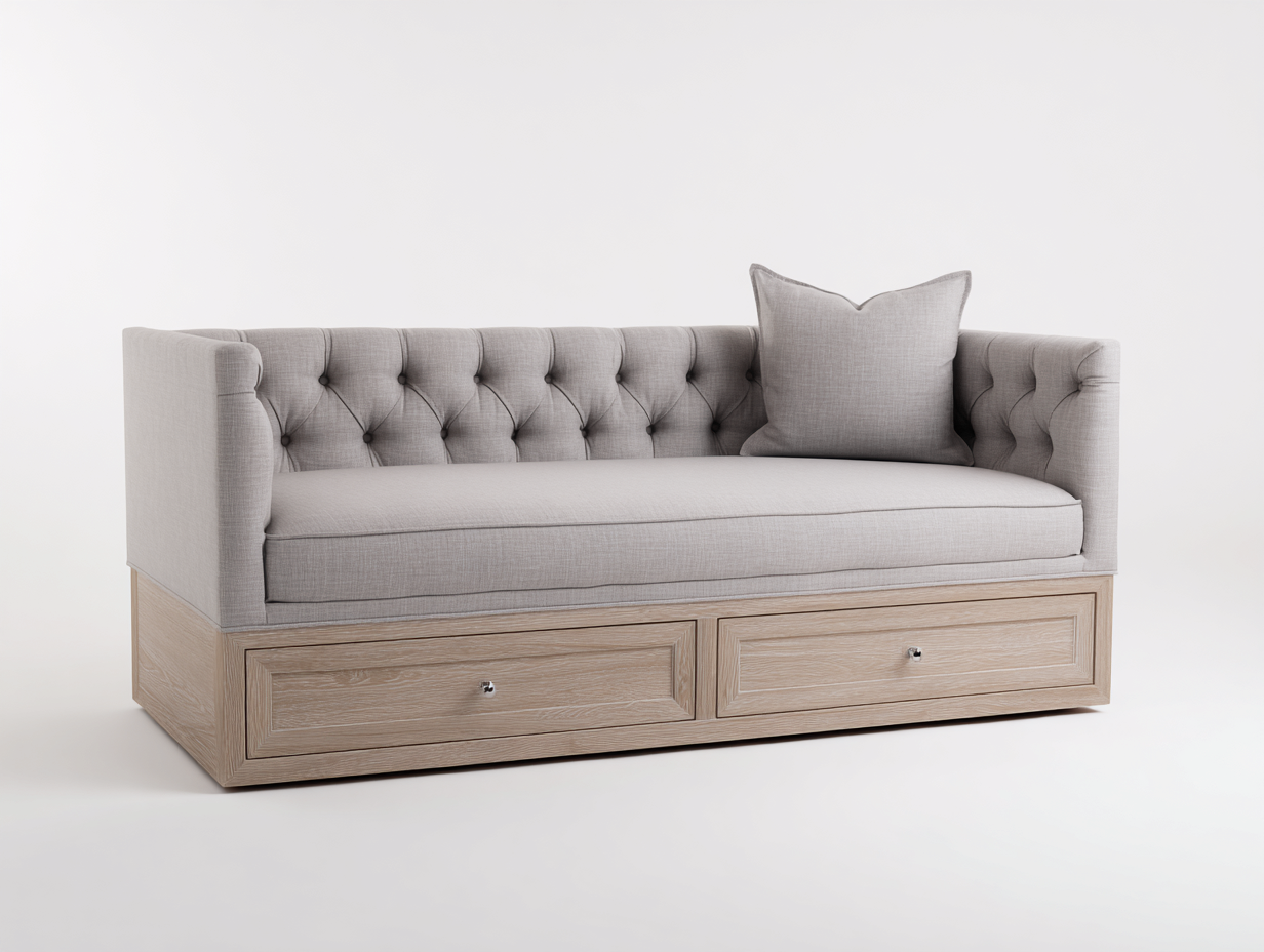 Schlafsofa Stoff Holzrahmen 200x90x85 cm Grau-Naturholz geeignet für Wohnzimmer - Modernes Design mit Stauraum-Havengetlab