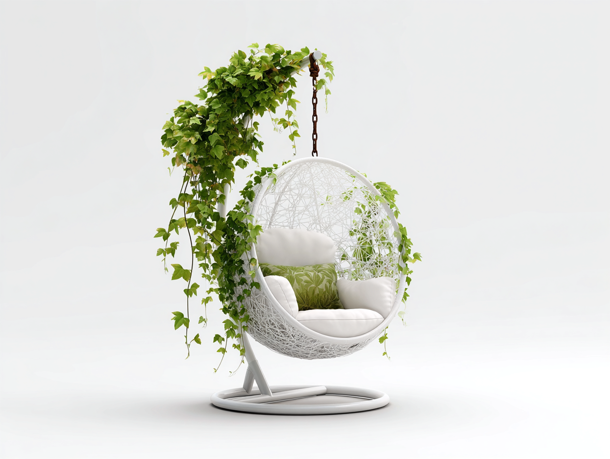 Hängesessel für Garten Rattan Metall 105x105x195 cm - Weiß-Grün - Modernes Design-Cottagetbase